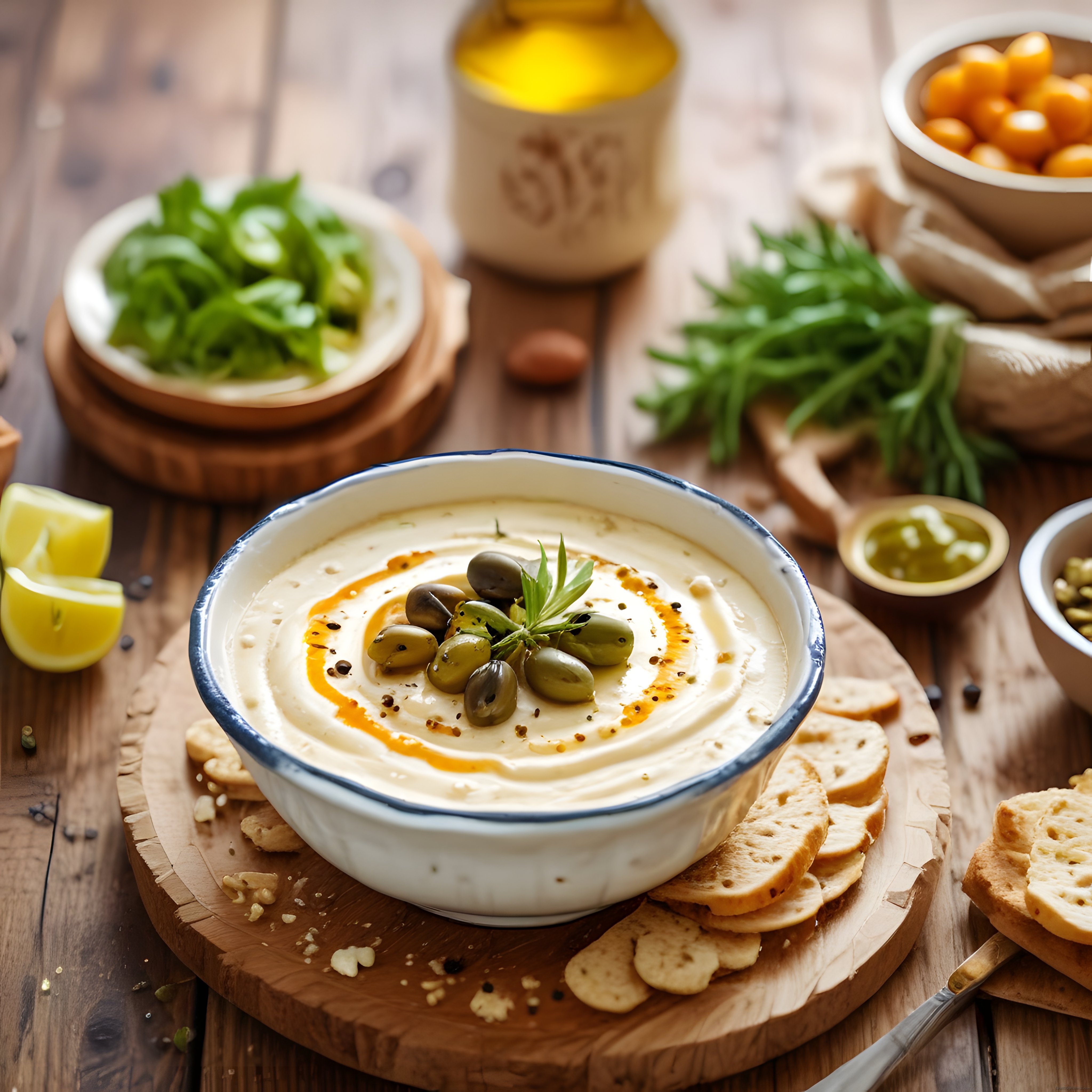 Ev Yapımı Humus Tarifi: Zeytin ve Taze Baharatlarla Rustik Sunum