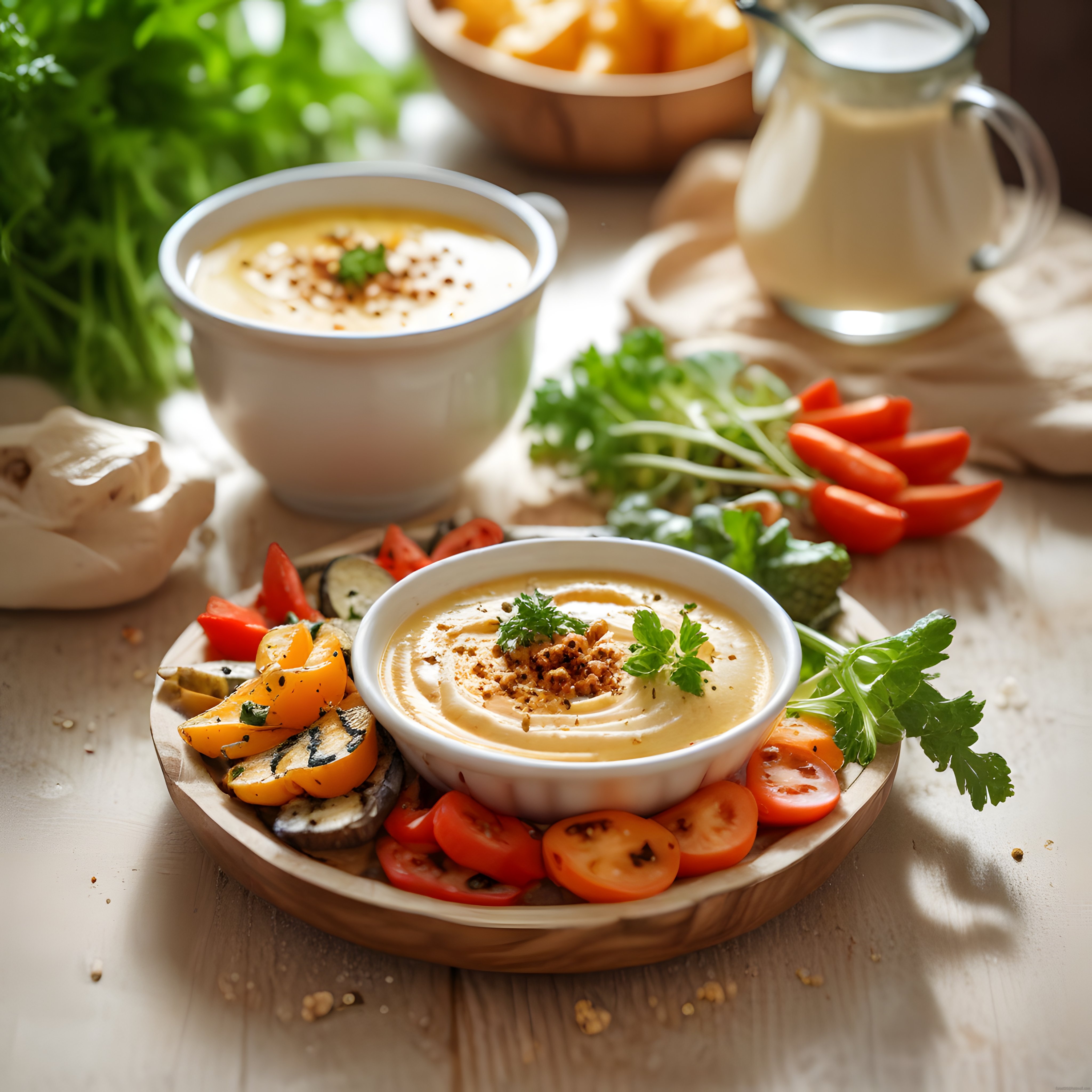 Ev Yapımı Humus ve Izgara Sebze Tabağı ile Doğal ve Sağlıklı Sunum