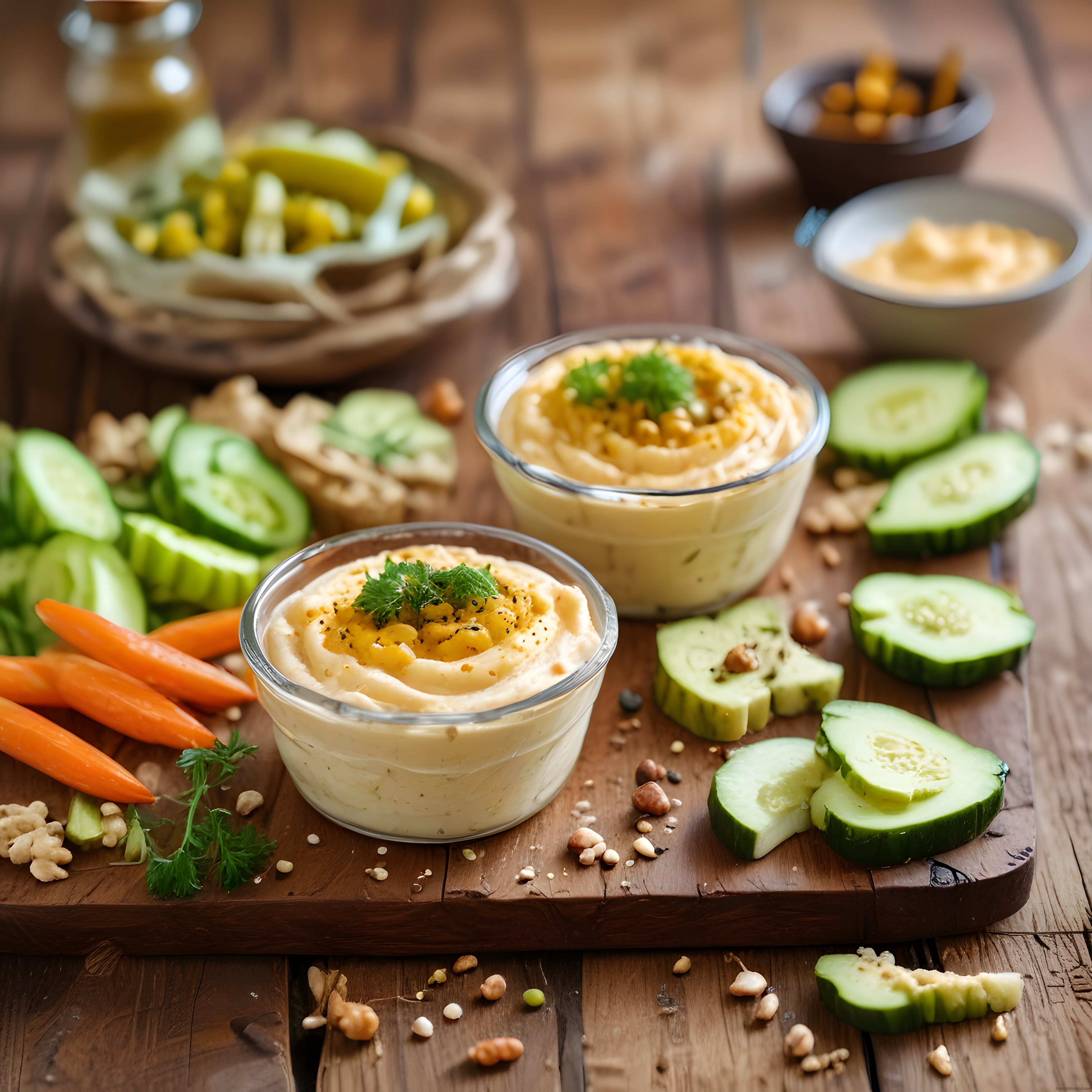 Ev Yapımı Humus ve Taze Sebzelerden Oluşan Sağlıklı ve Lezzetli Atıştırmalık