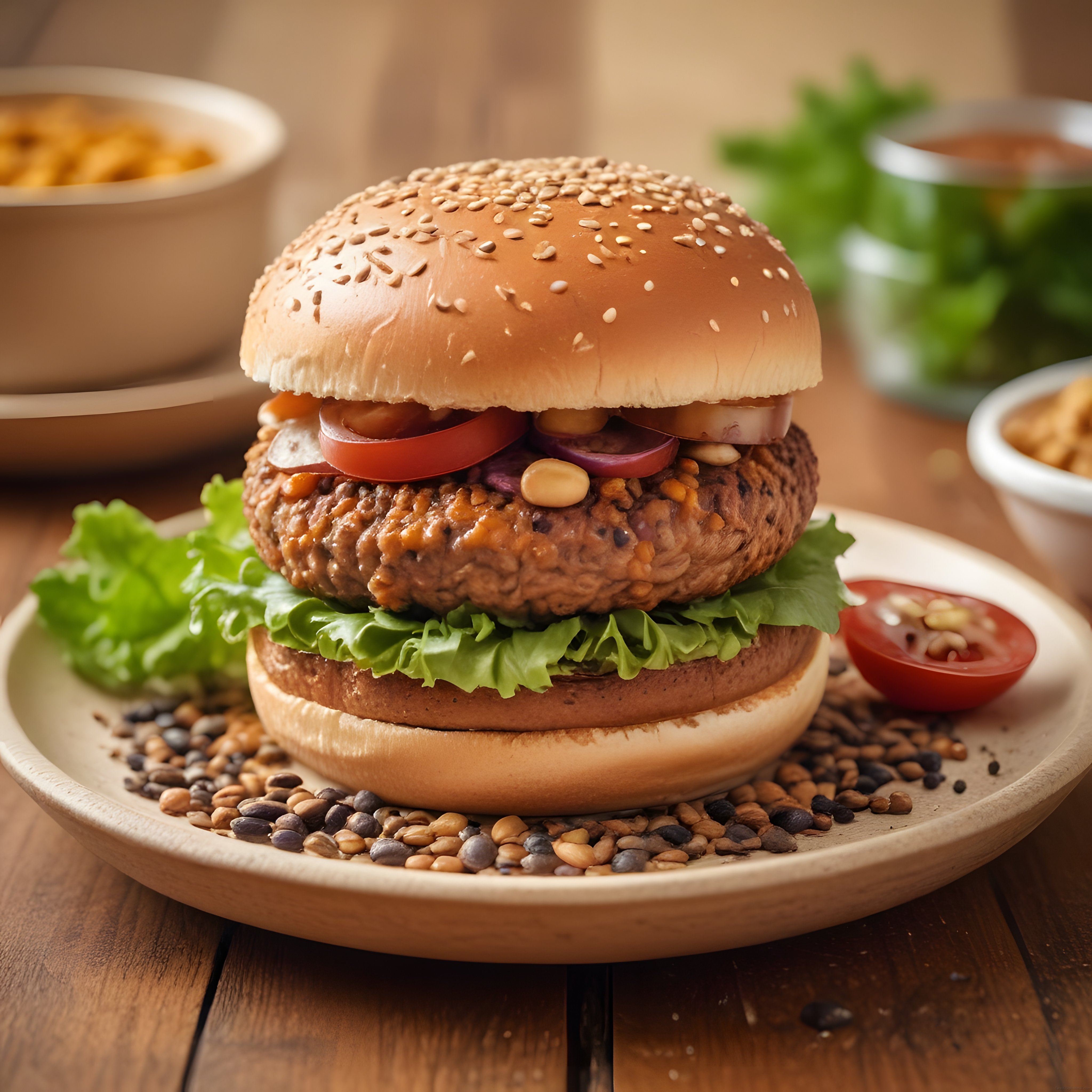 Ev Yapımı Izgara Köfteli Hamburger: Susamlı Ekmek ve Taze Sebzelerle Nefis Sunum