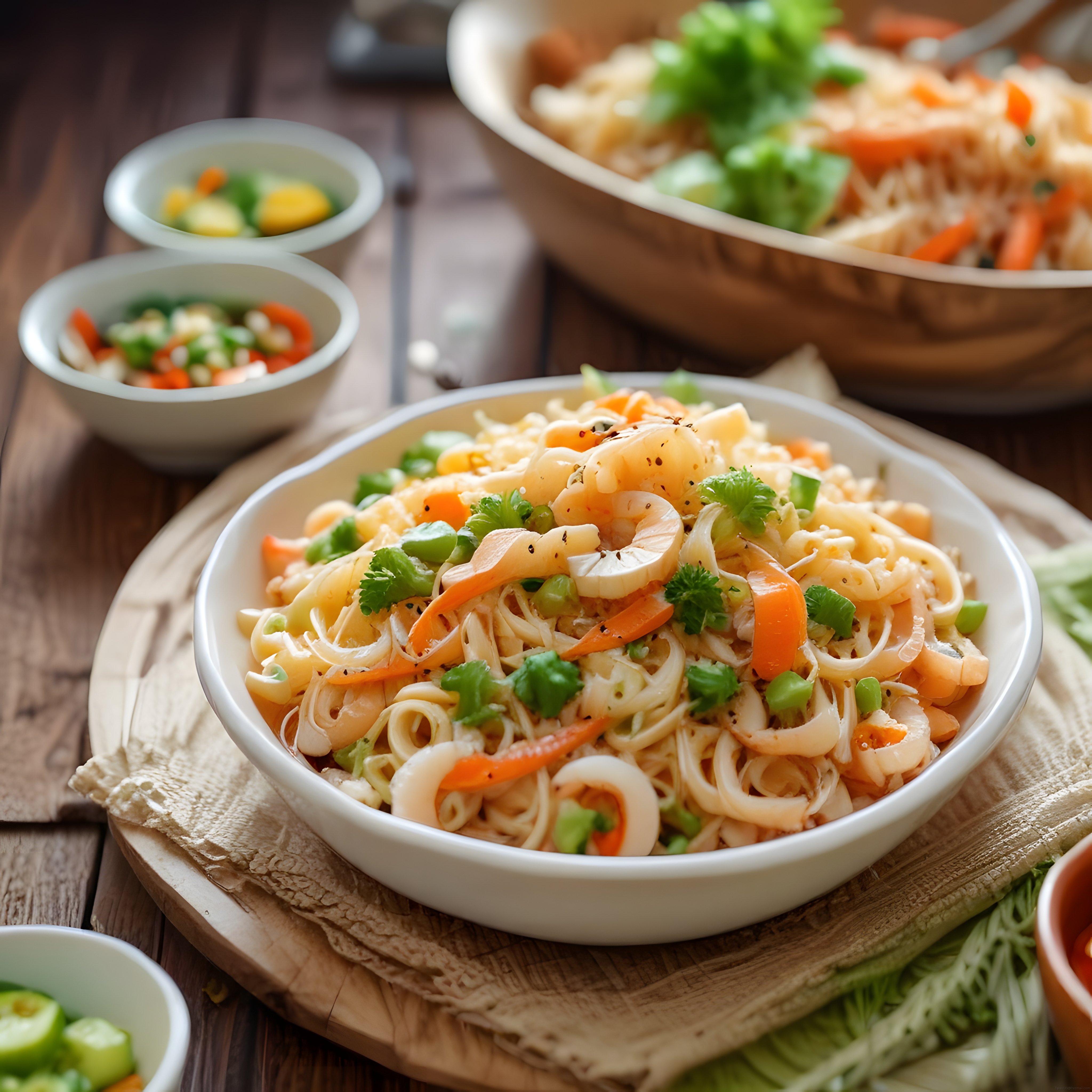 Ev Yapımı Karidesli Noodle: Renkli Sebzelerle Şık Sunum ve Lezzetli Asya Tadı