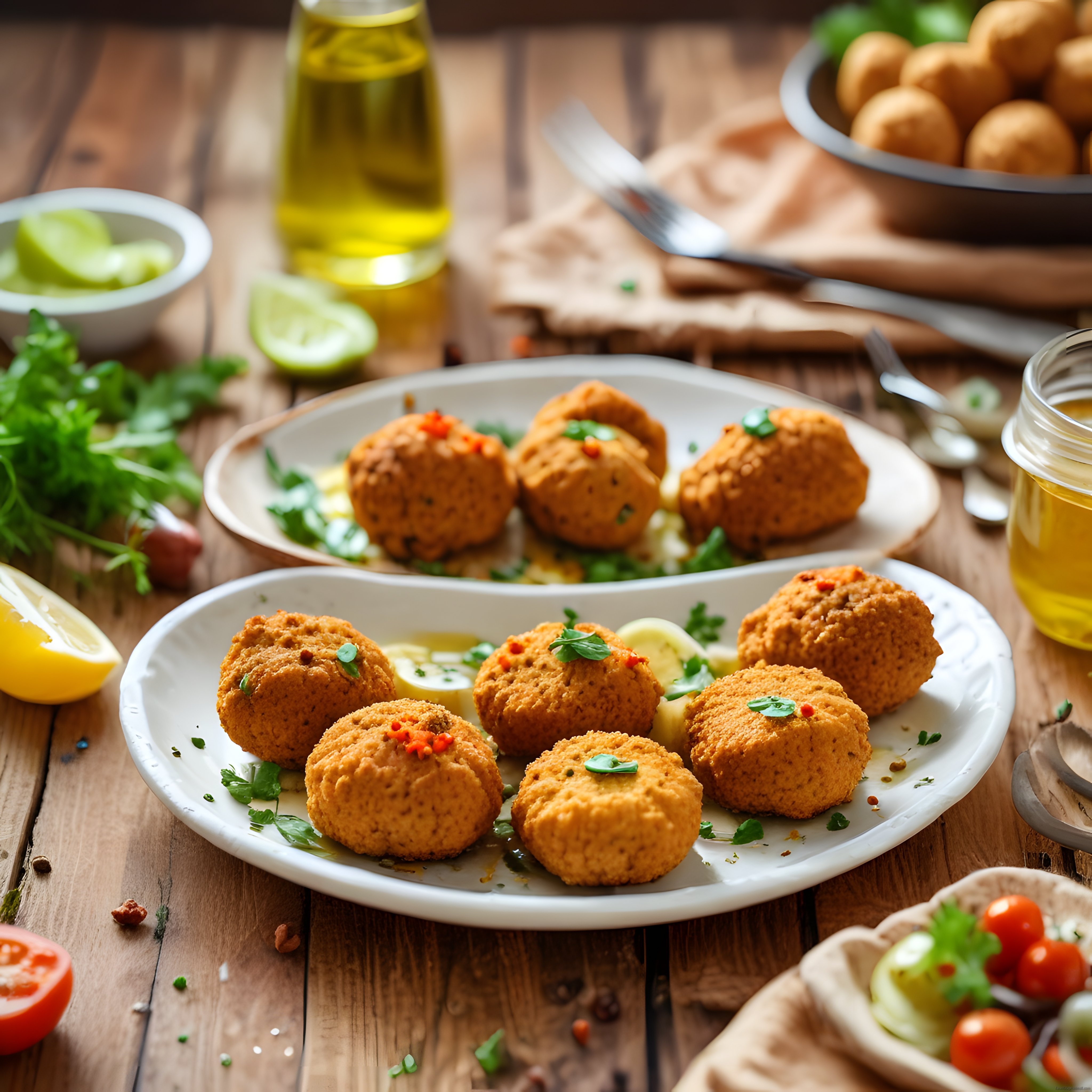 Ev Yapımı Kıtır Falafel Köfteleri ve Taze Yeşilliklerle Rustik Sunum