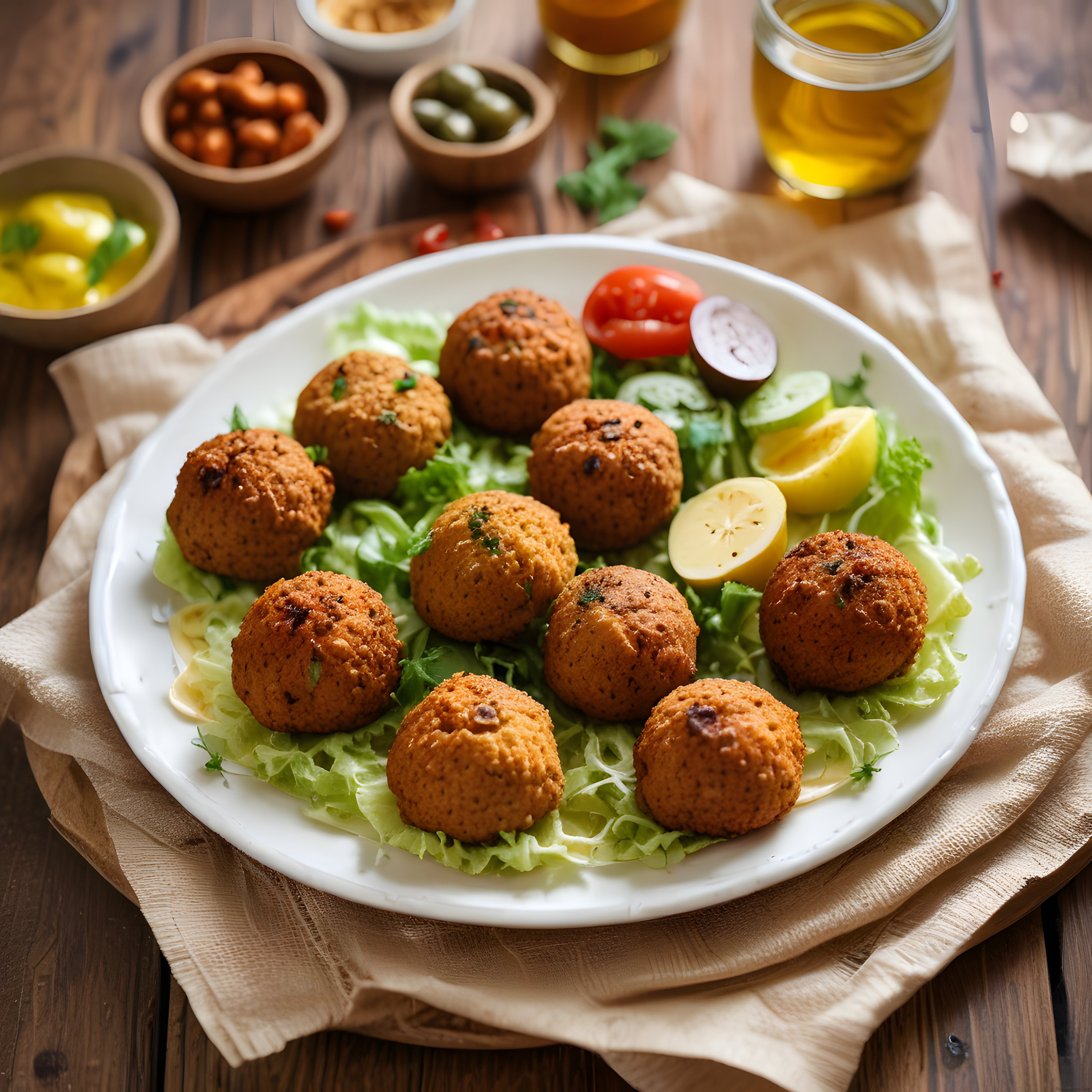 Ev Yapımı Kızarmış Falafel Topları ve Yeşil Salata ile Akdeniz Sunumu