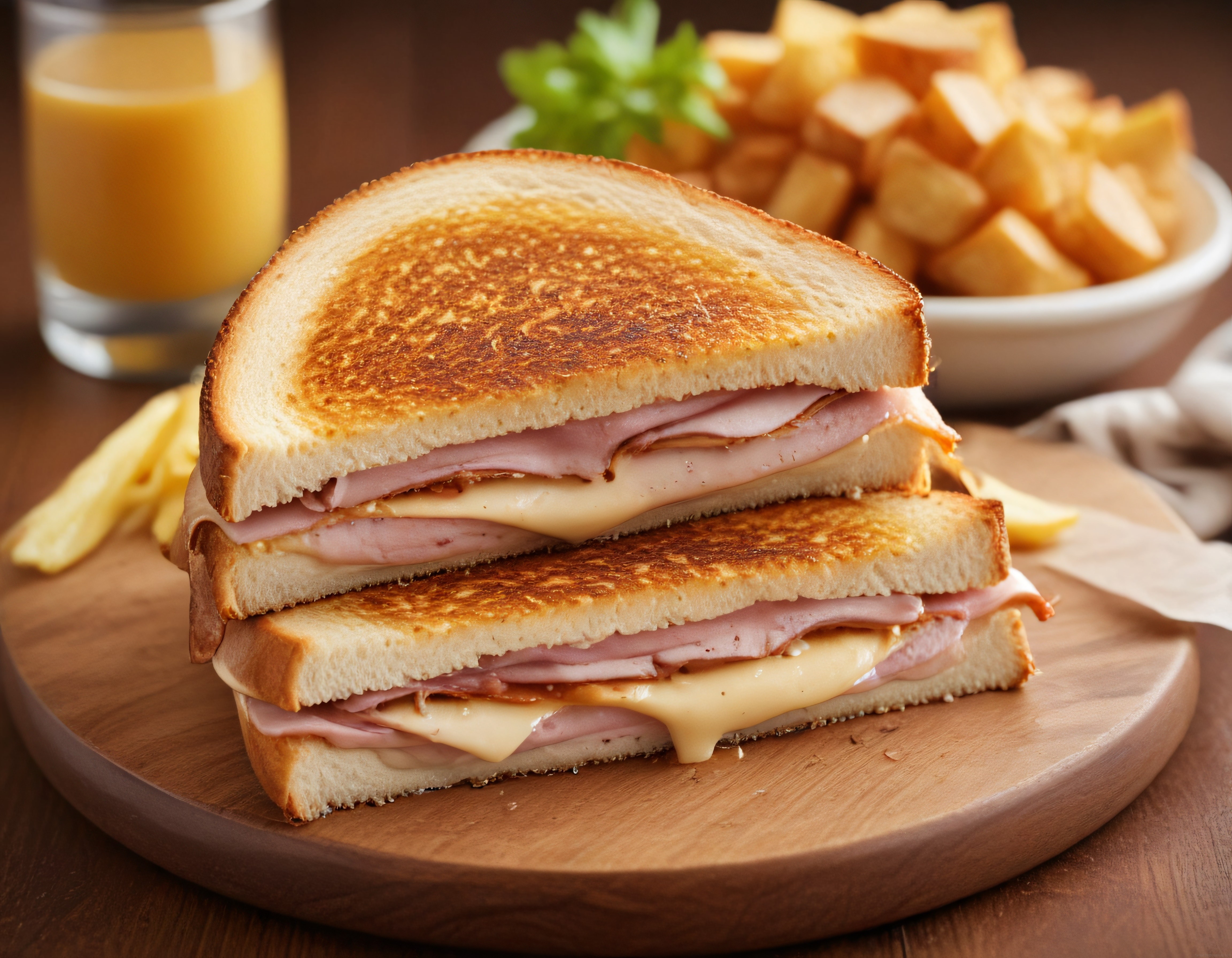 Ev Yapımı Kızarmış Jambonlu Peynirli Tost Sandviç ve Patates Kızartması