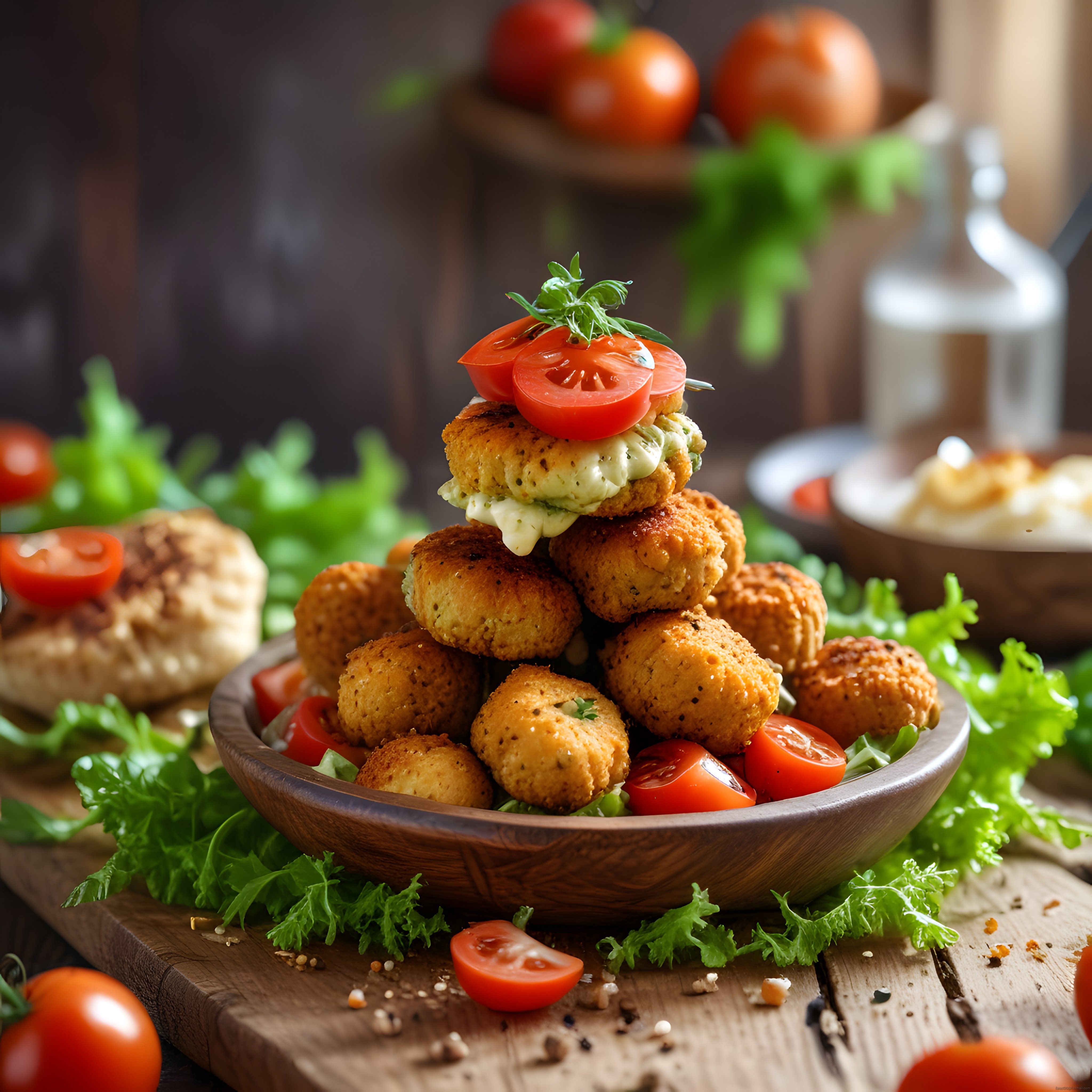 Ev Yapımı Kızarmış Kroketler: Domates ve Yeşilliklerle Şık Sunum