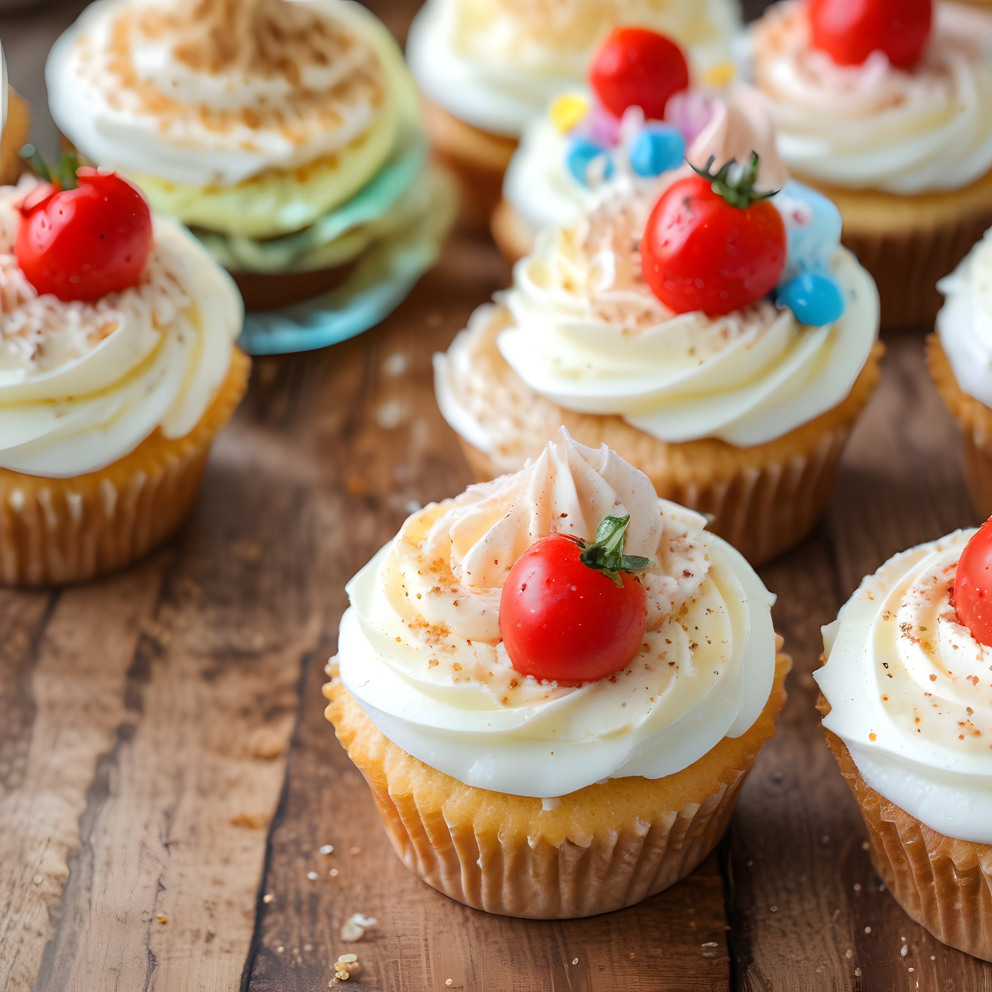 Ev Yapımı Kremalı Cupcake'ler: Kirazlı ve Renkli Şekerlemeli Tatlı Sunum