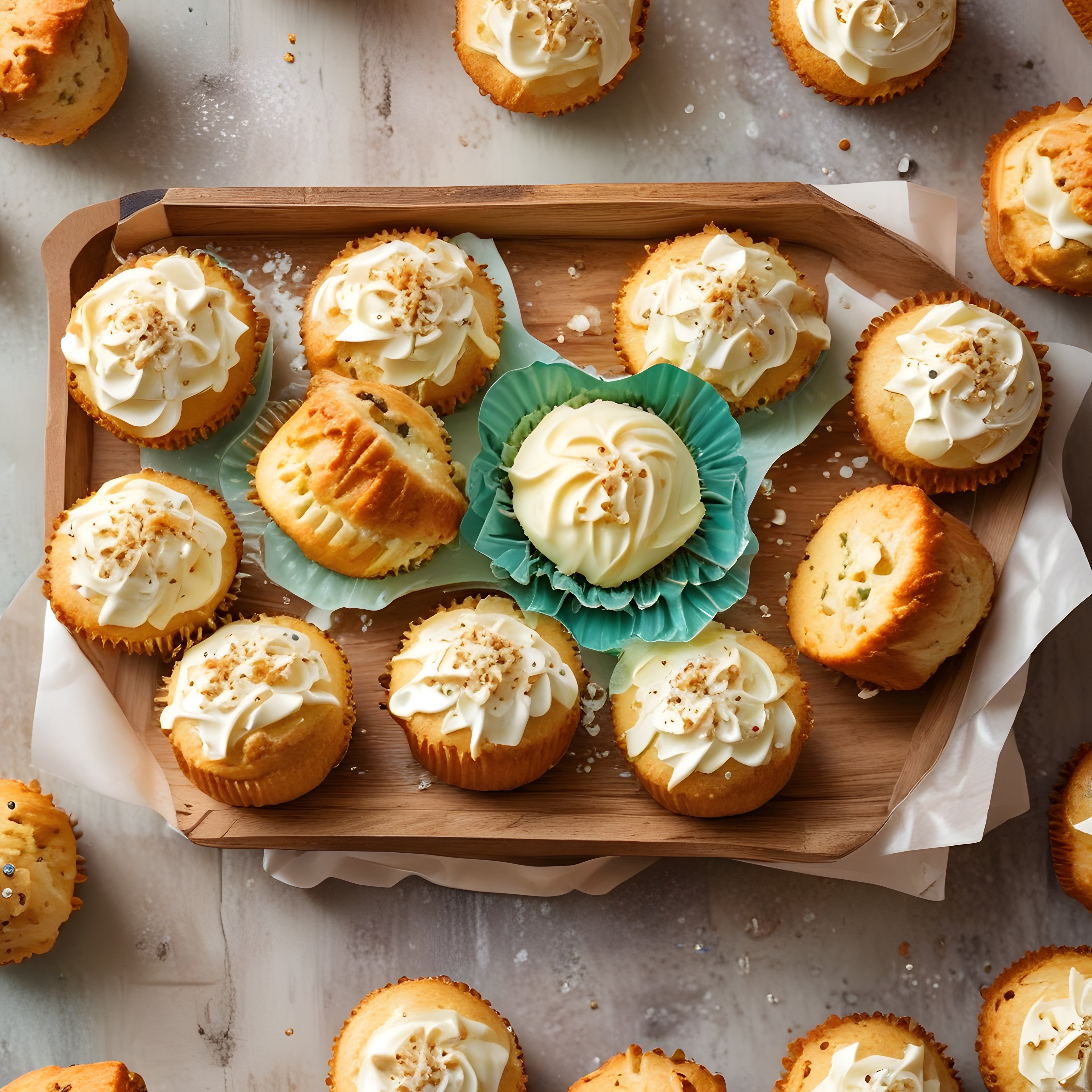 Ev Yapımı Kremalı Cupcakeler ve Fındık Süslü Muffinler Ahşap Sunumda