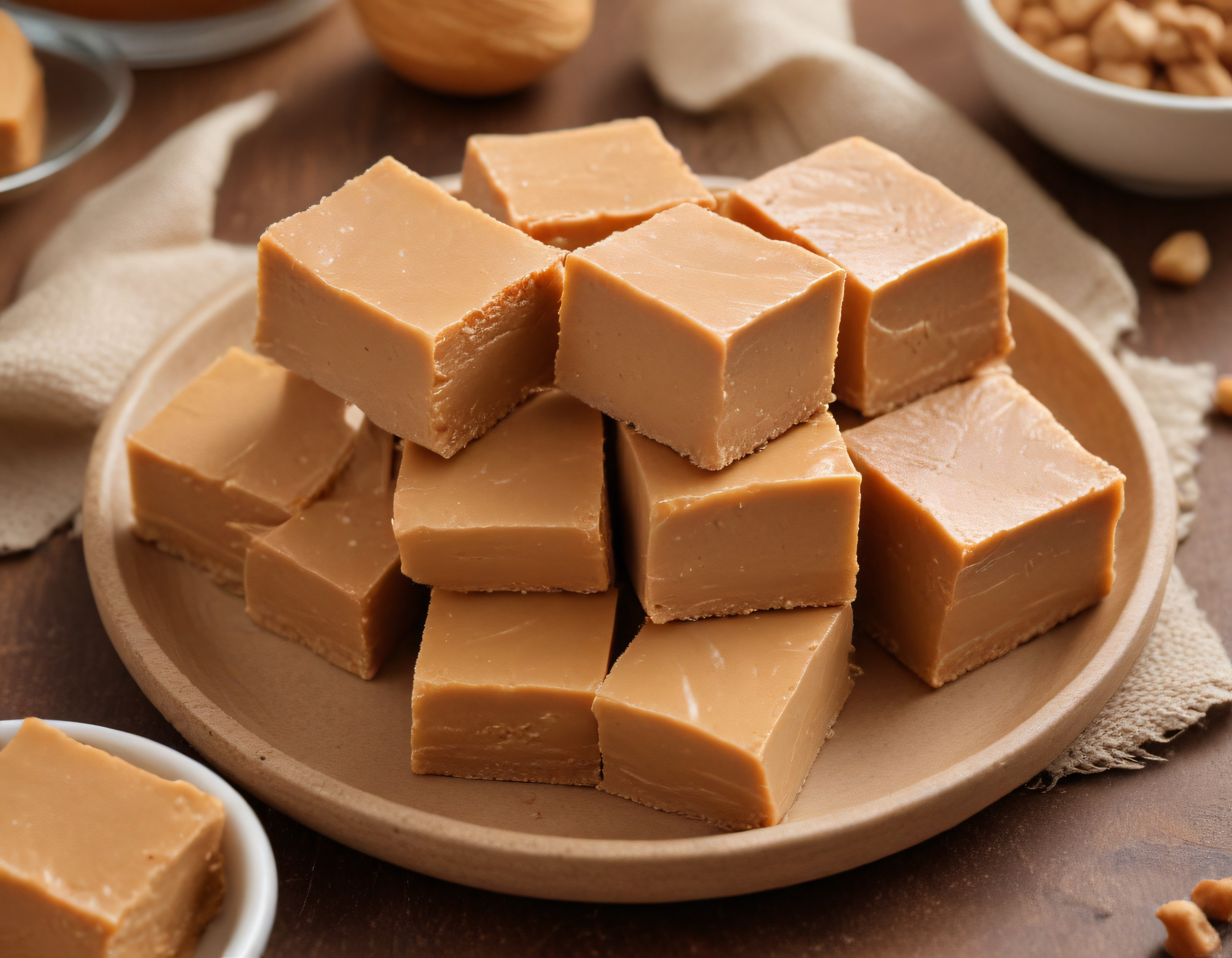 Ev Yapımı Kremalı Fudge Tatlısının Sütlü Kare Sunumu ve Fındıklar