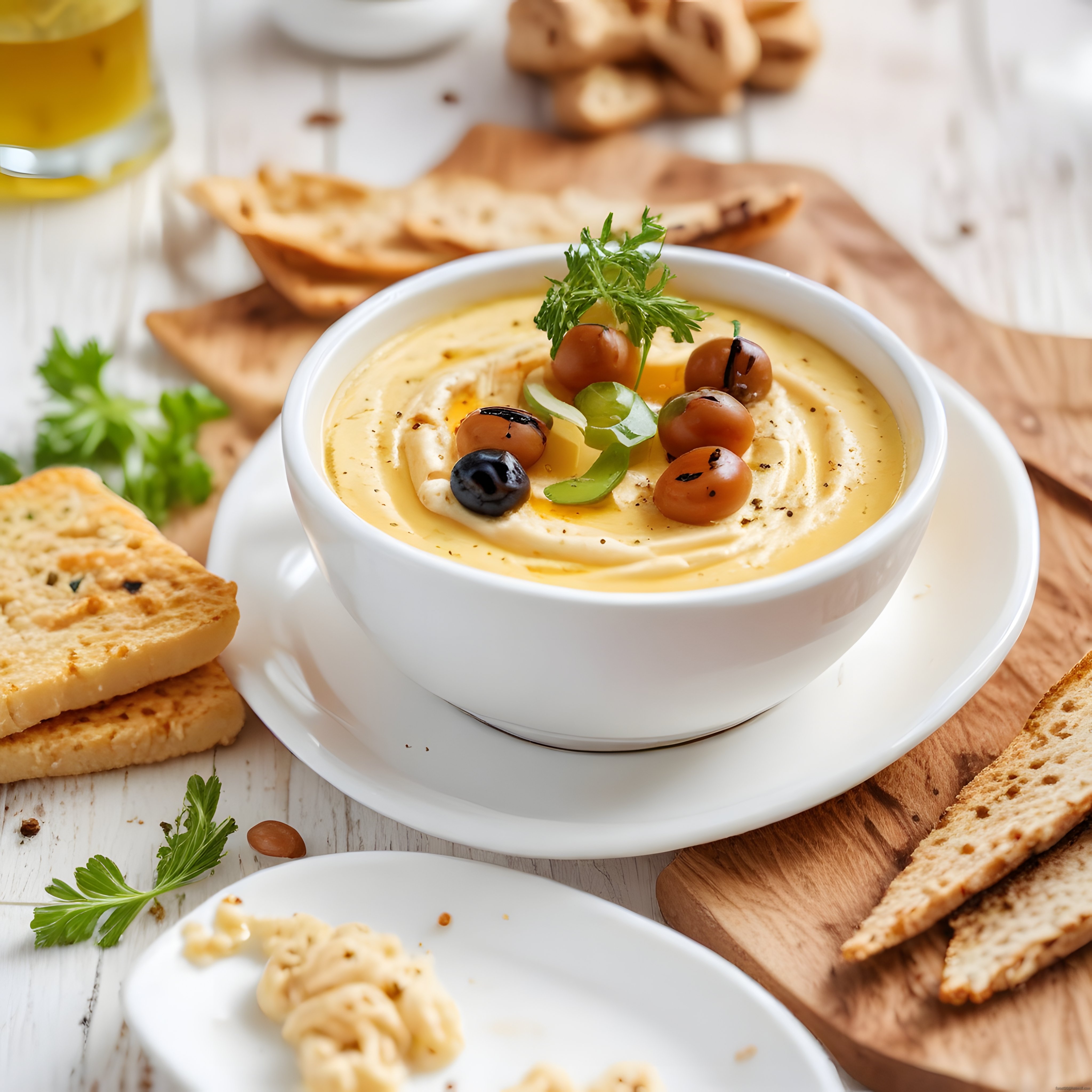 Ev Yapımı Kremalı Humus Tarifi: Zeytin ve Taze Ekmek ile Şık Sunum