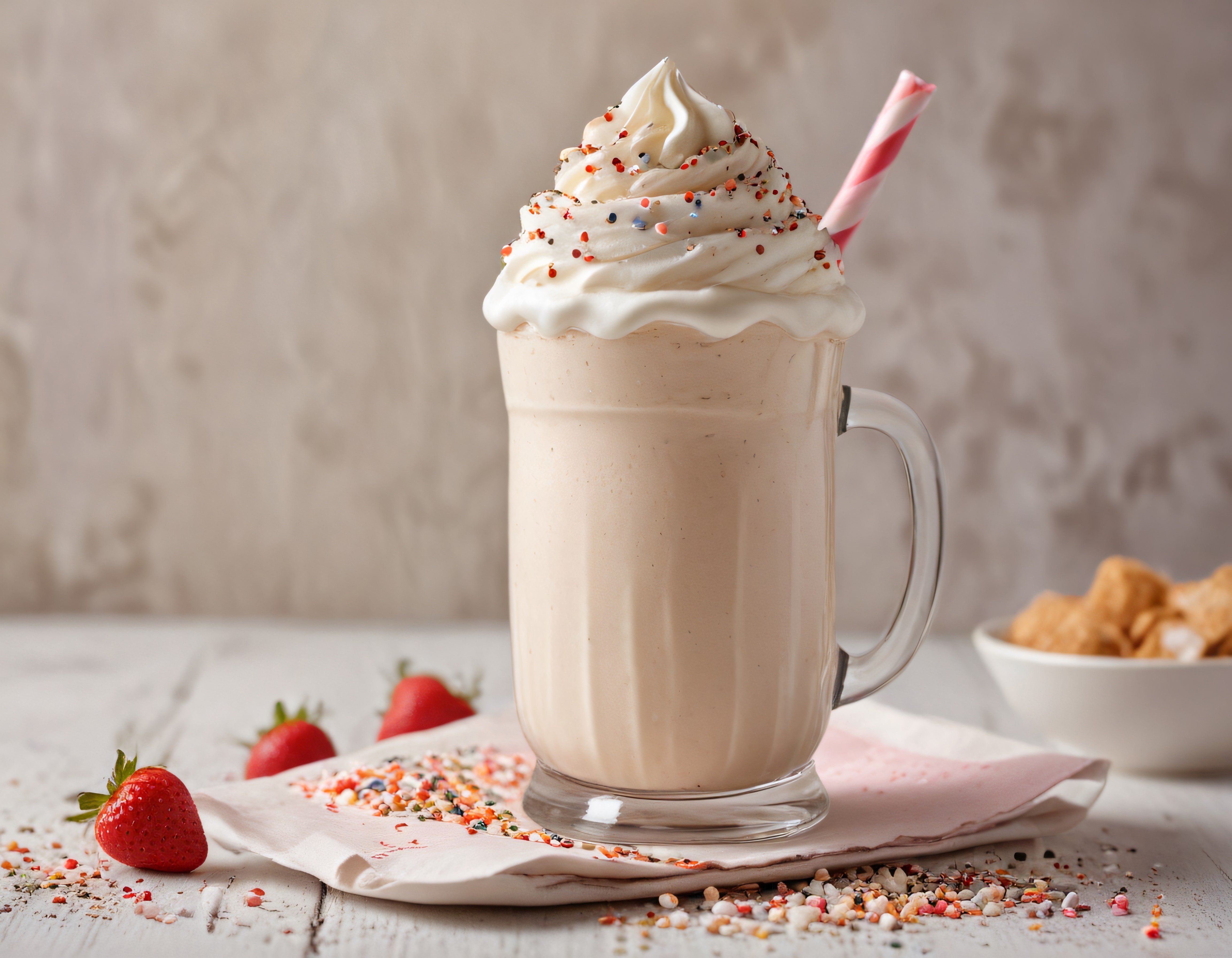 Ev Yapımı Kremalı Milkshake: Çilekli ve Renkli Serpintili Tatlı İçecek Tarifi