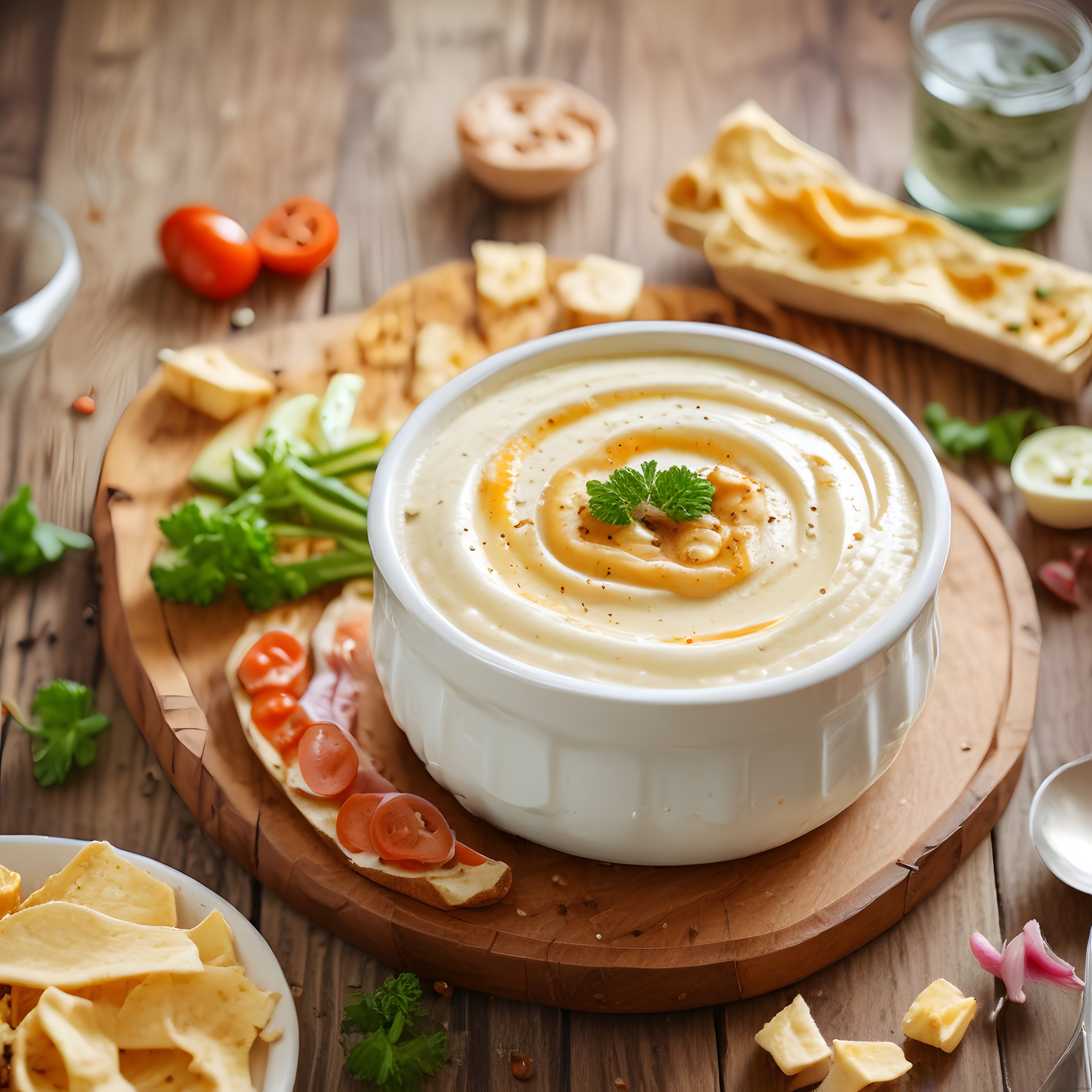 Ev Yapımı Kremamsı Humus Sunumu: Taze Sebzeler ve Lavaş Eşliğinde Lezzet