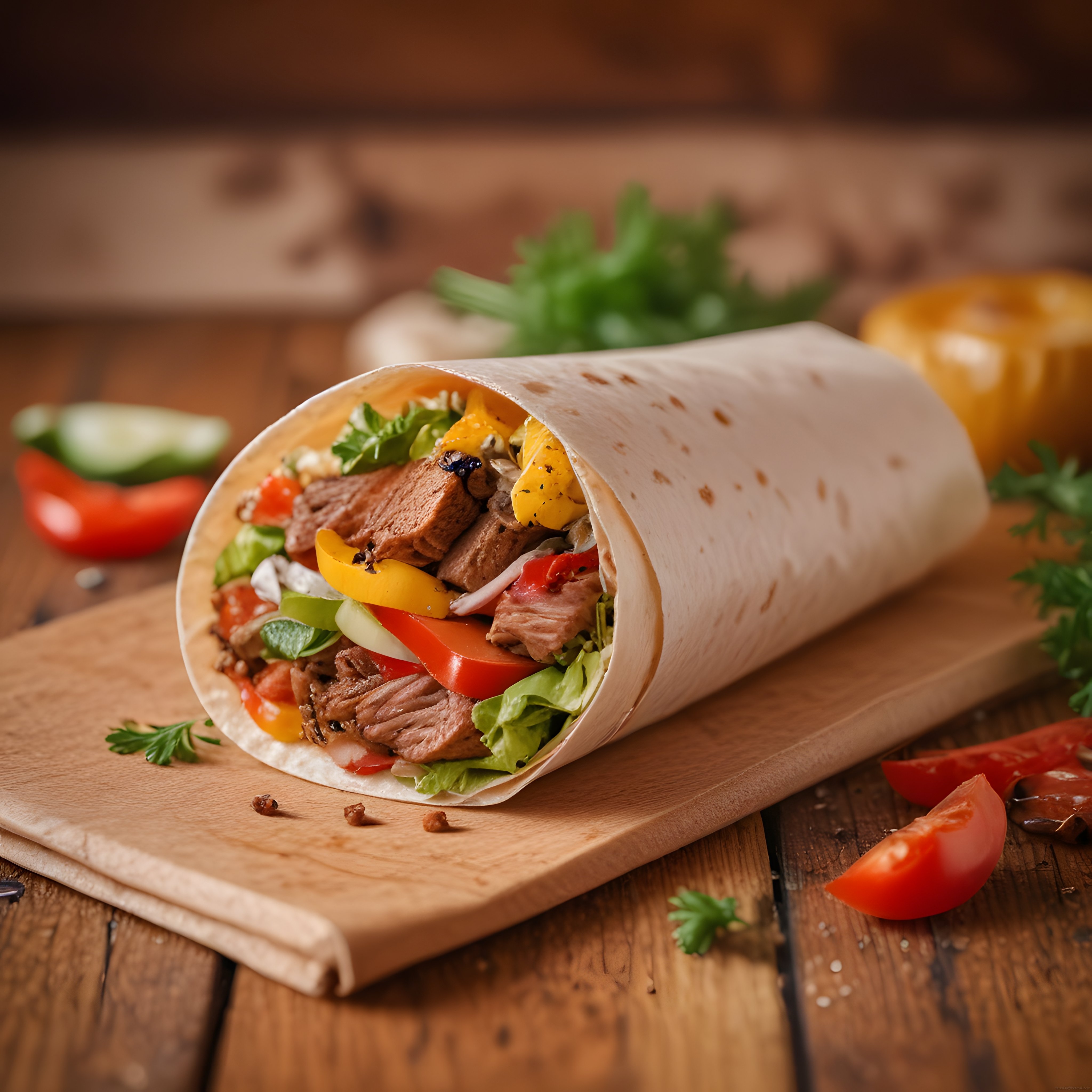Ev Yapımı Lavaşta Sebzeli ve Kızarmış Etli Sağlıklı Wrap Dürüm