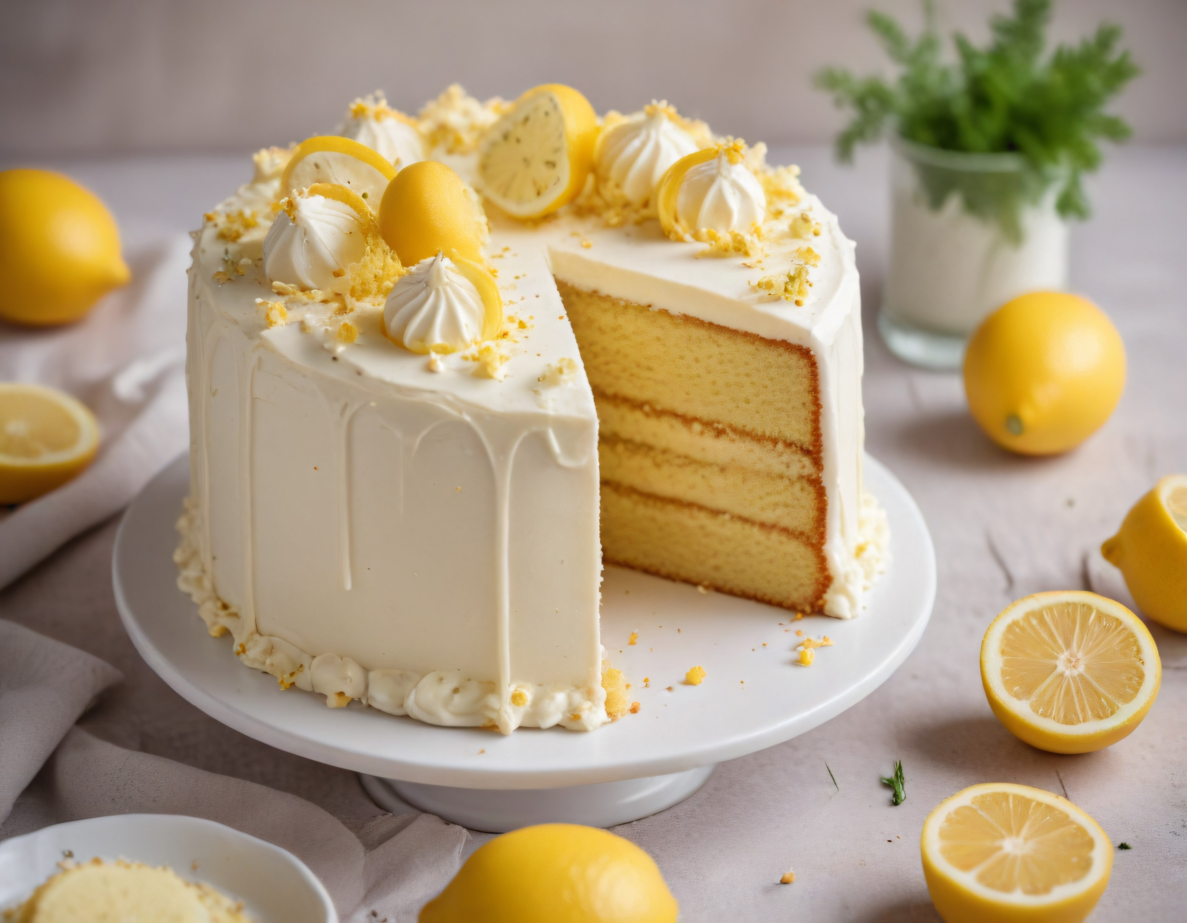 Ev Yapımı Limonlu Katlı Pasta: Beyaz Krema ve Taze Limon Süslemesi