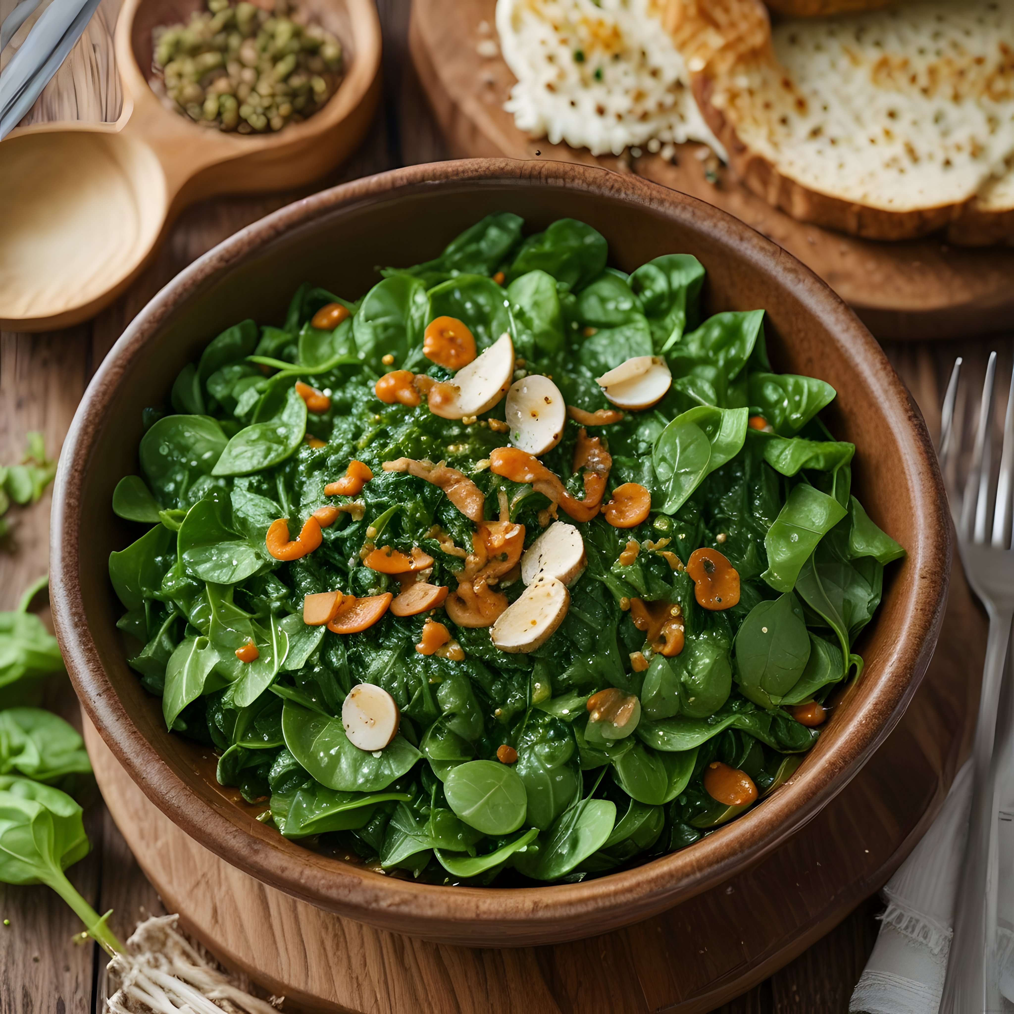 Ev Yapımı Mantarlı Ispanak Salatası ve Pesto Soslu Kızarmış Ekmek