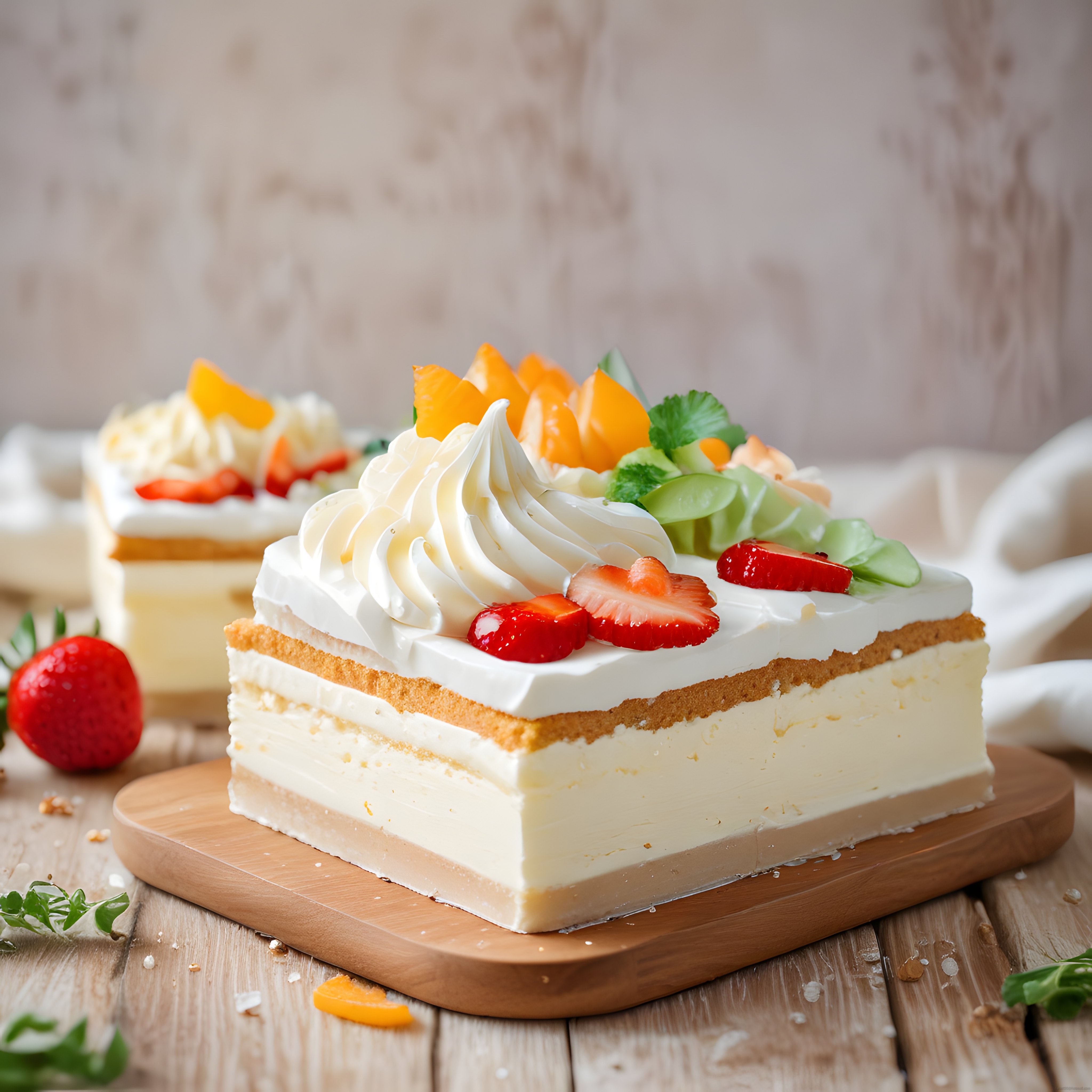 Ev Yapımı Meyveli Katlı Pasta Dilimi - Kremalı Şerbetli Tatlı Tarifi