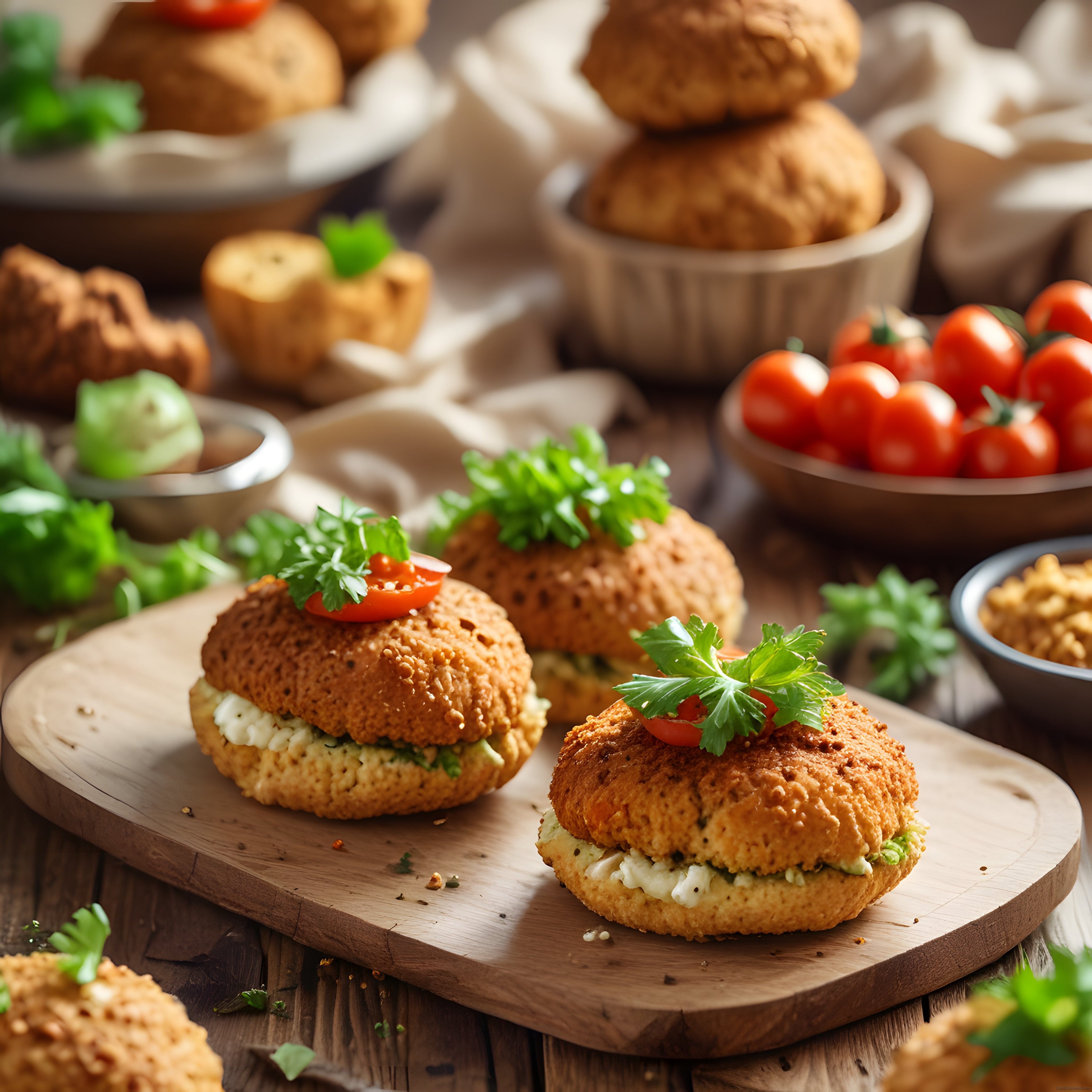 Ev Yapımı Mini Peynirli Burgerler ve Taze Sebzelerle Rustik Sunum