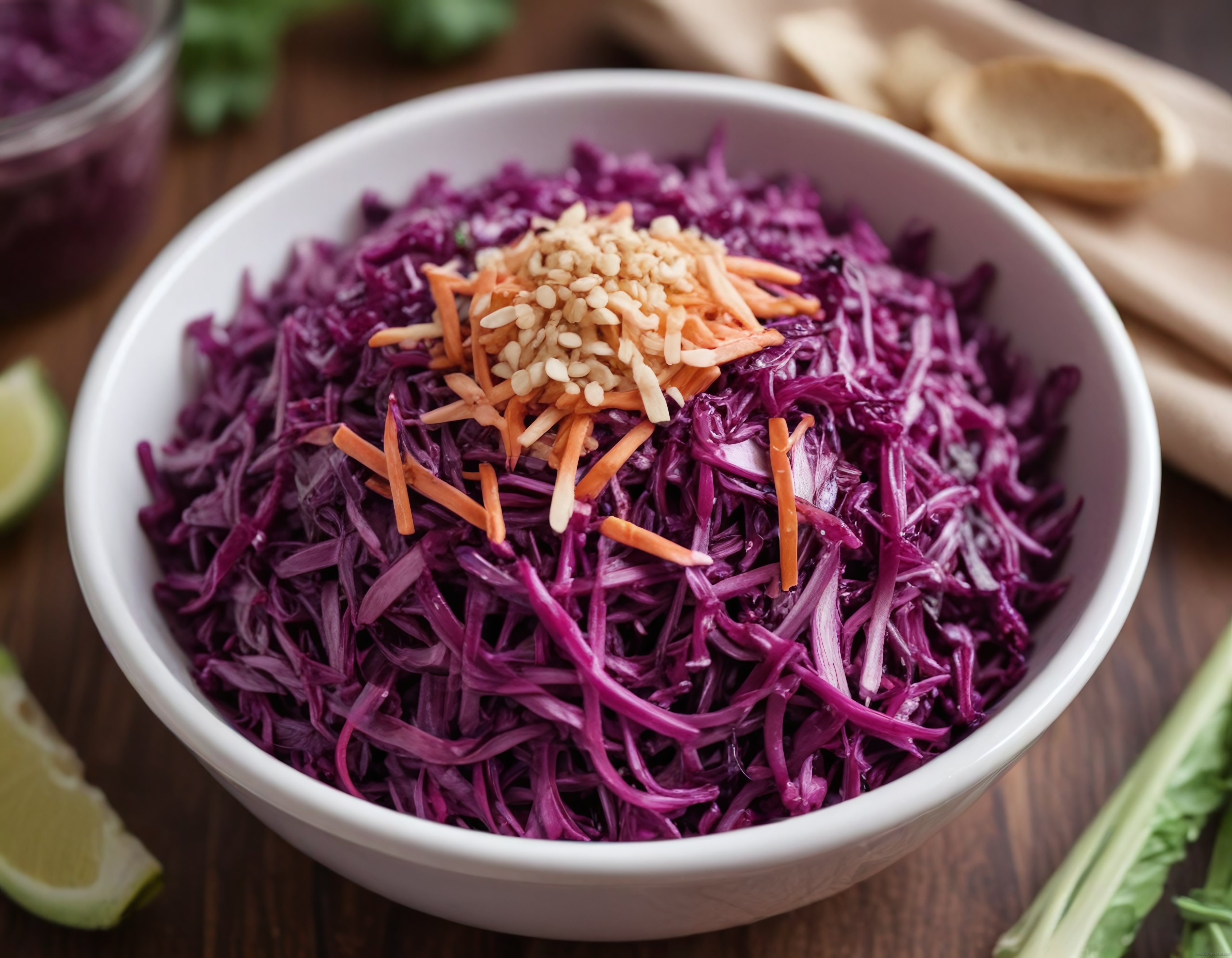 Ev Yapımı Mor Lahana Coleslaw: Kıtır Havuçlu ve Susamlı Sağlıklı Salata