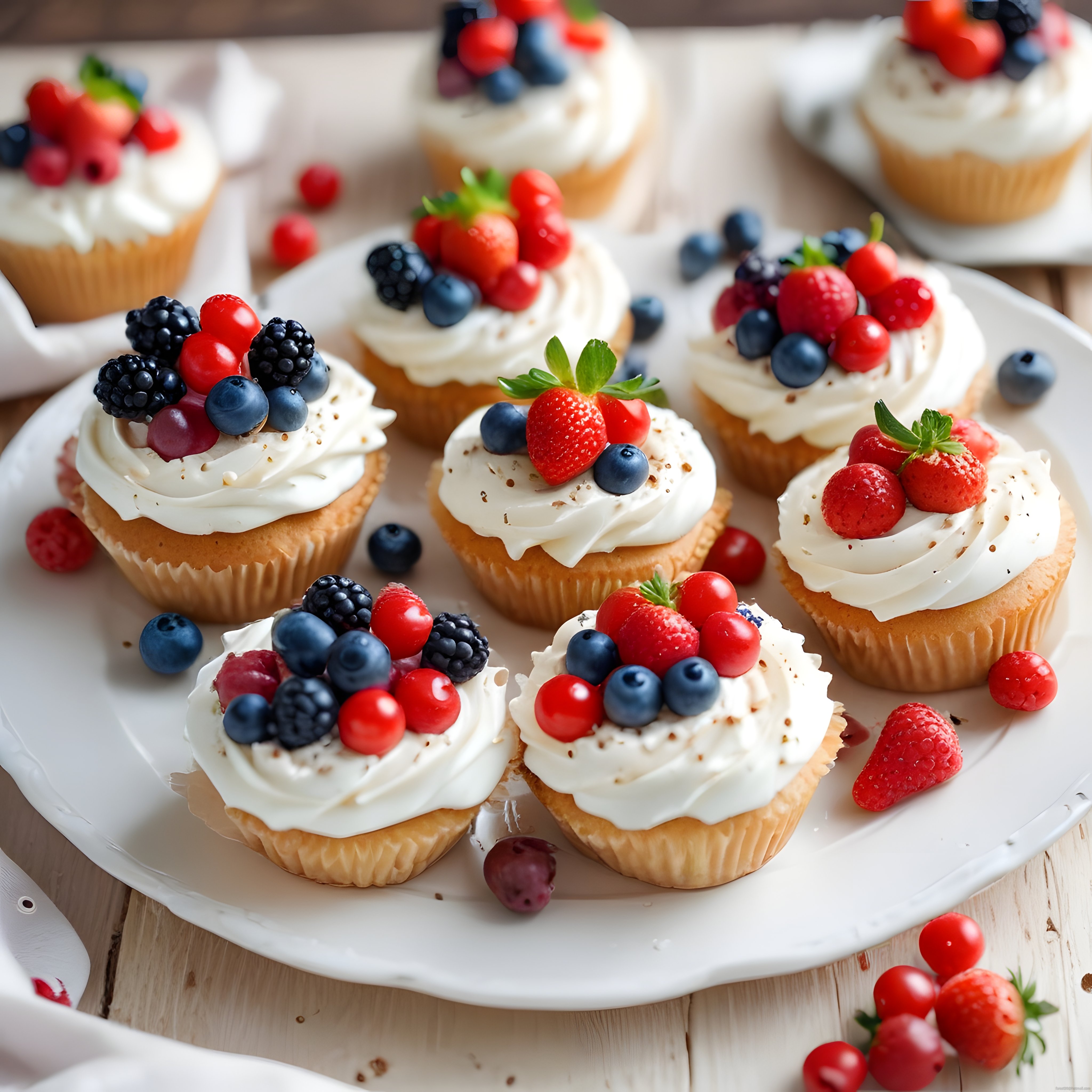 Ev Yapımı Orman Meyveli Cupcake'ler: Taze Krema ve Renkli Lezzet Şöleni