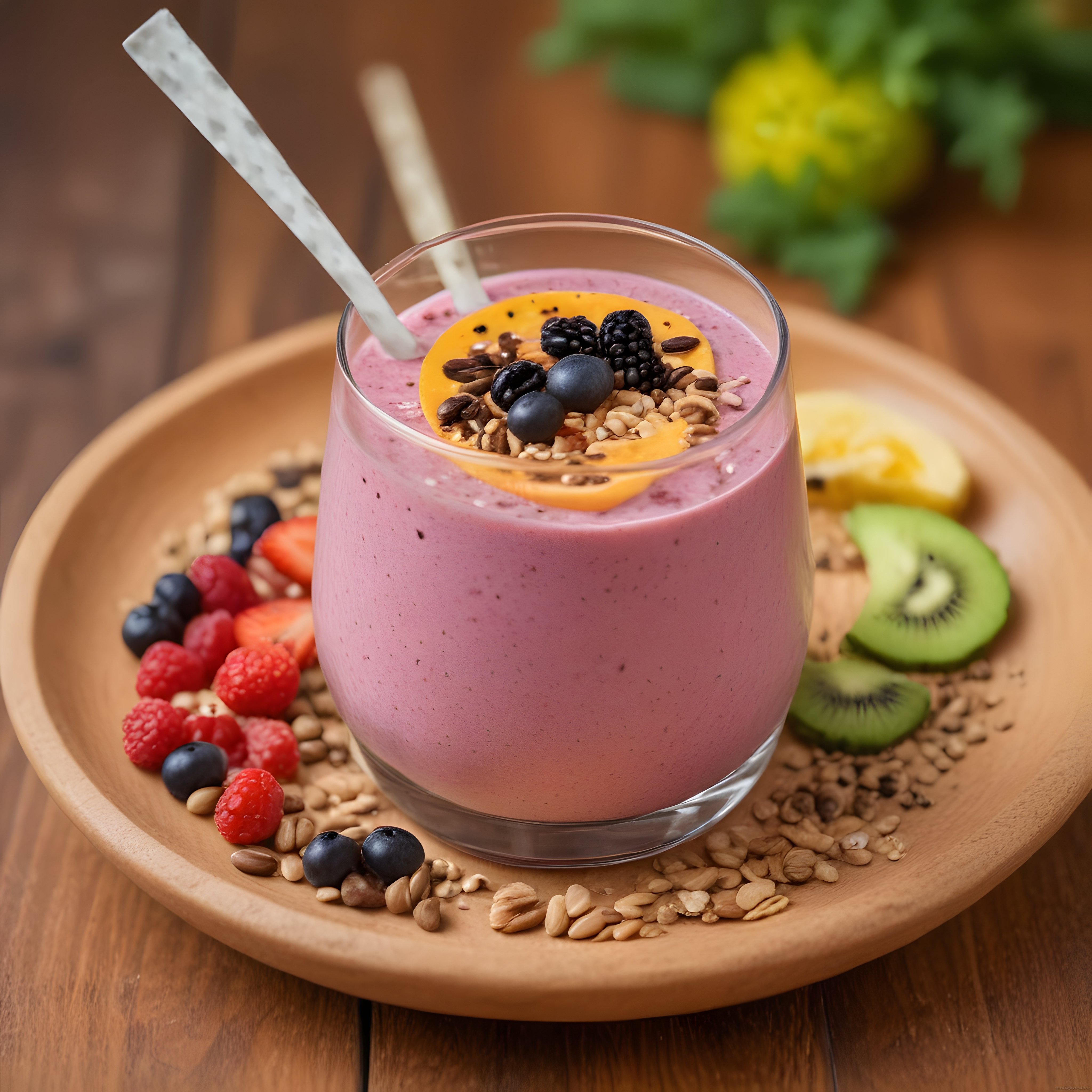 Ev Yapımı Orman Meyveli Smoothie ve Taze Meyveli Süslemeleri