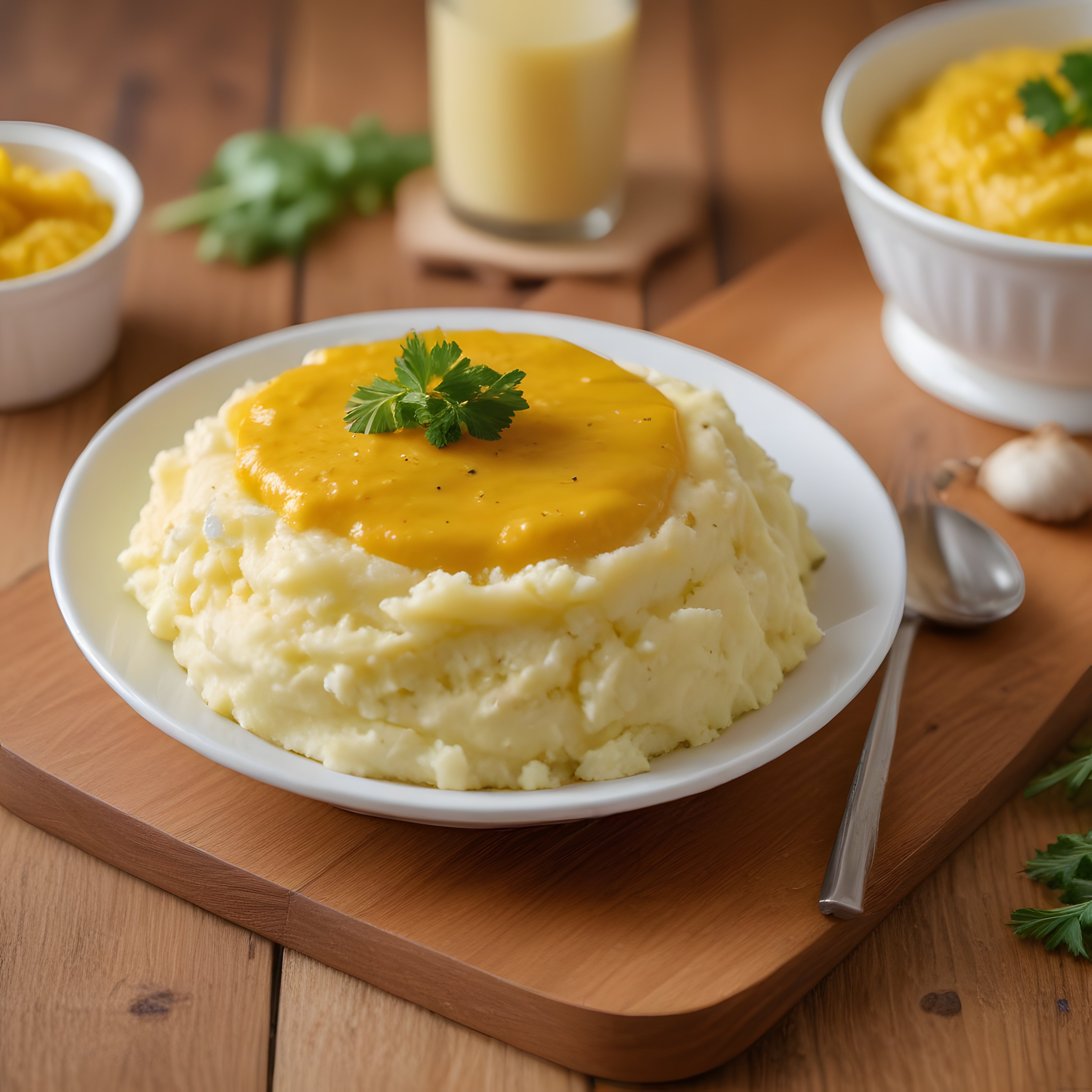 Ev Yapımı Patates Püresi Üzerine Sos ve Maydanoz ile Sıcak Sunum