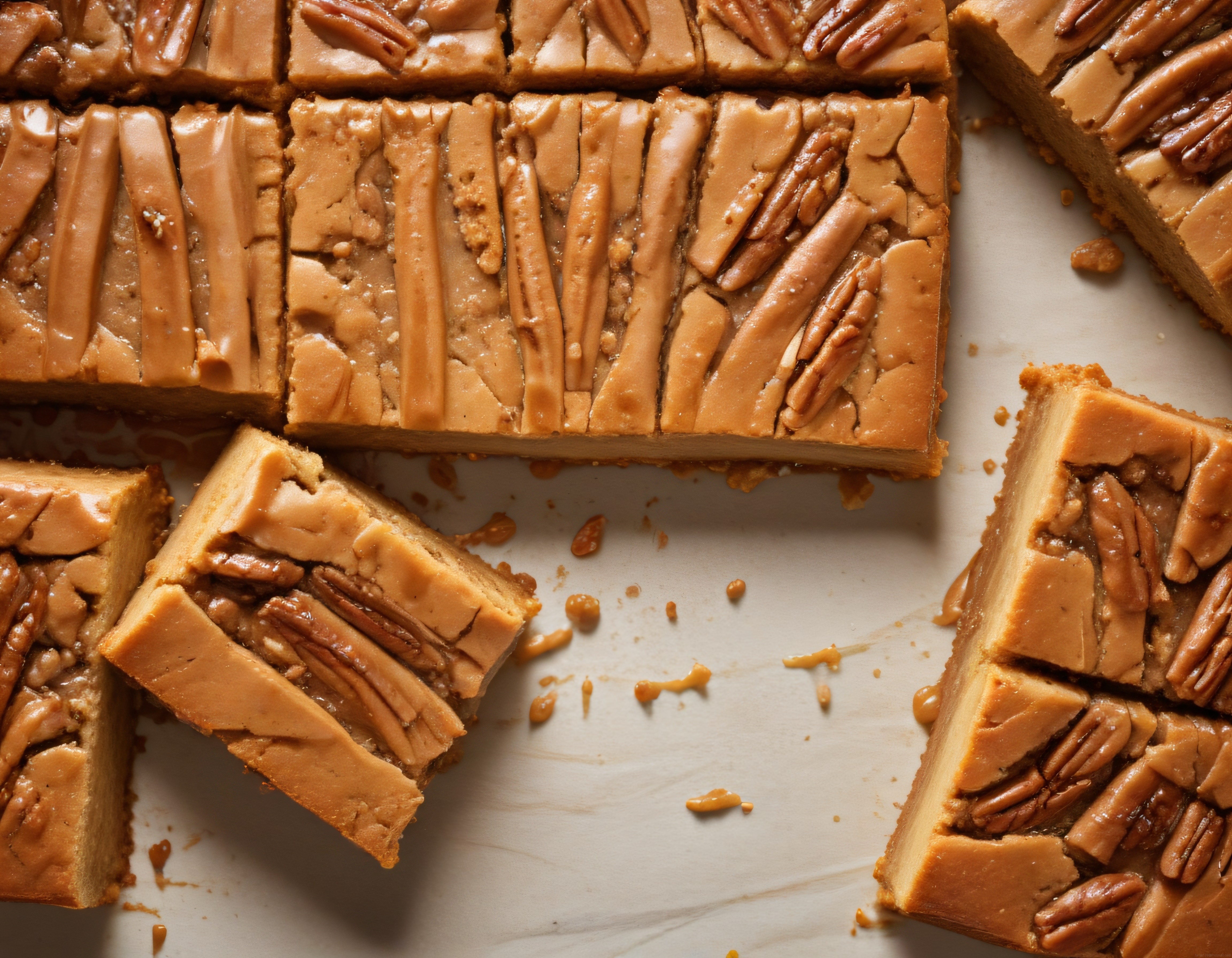 ev yapımı pekan cevizli karamel kaplamalı blondie brownie dilimleri