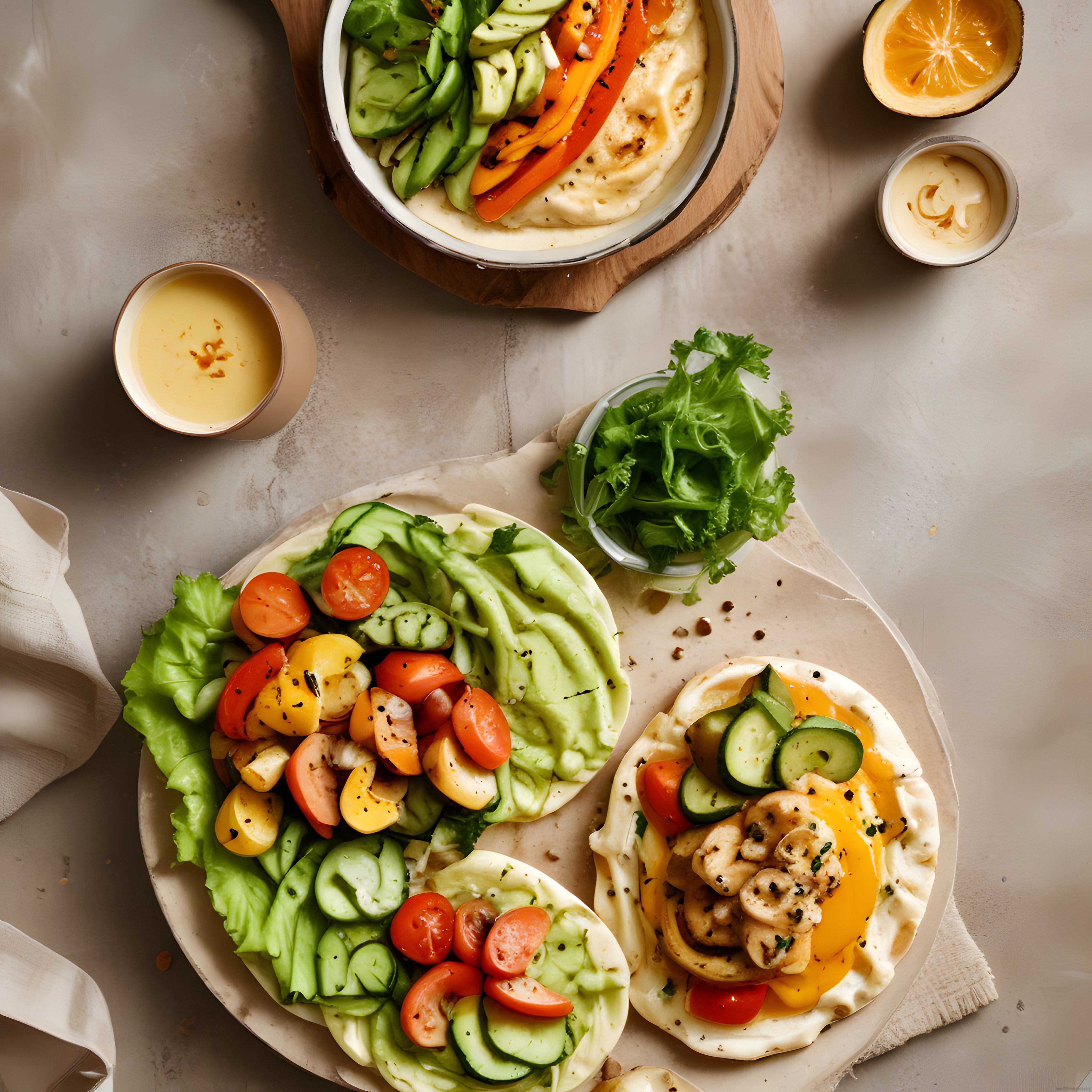 Ev Yapımı Pita Üzerinde Avokado ve Karidesli Sağlıklı Brunch Sunumu