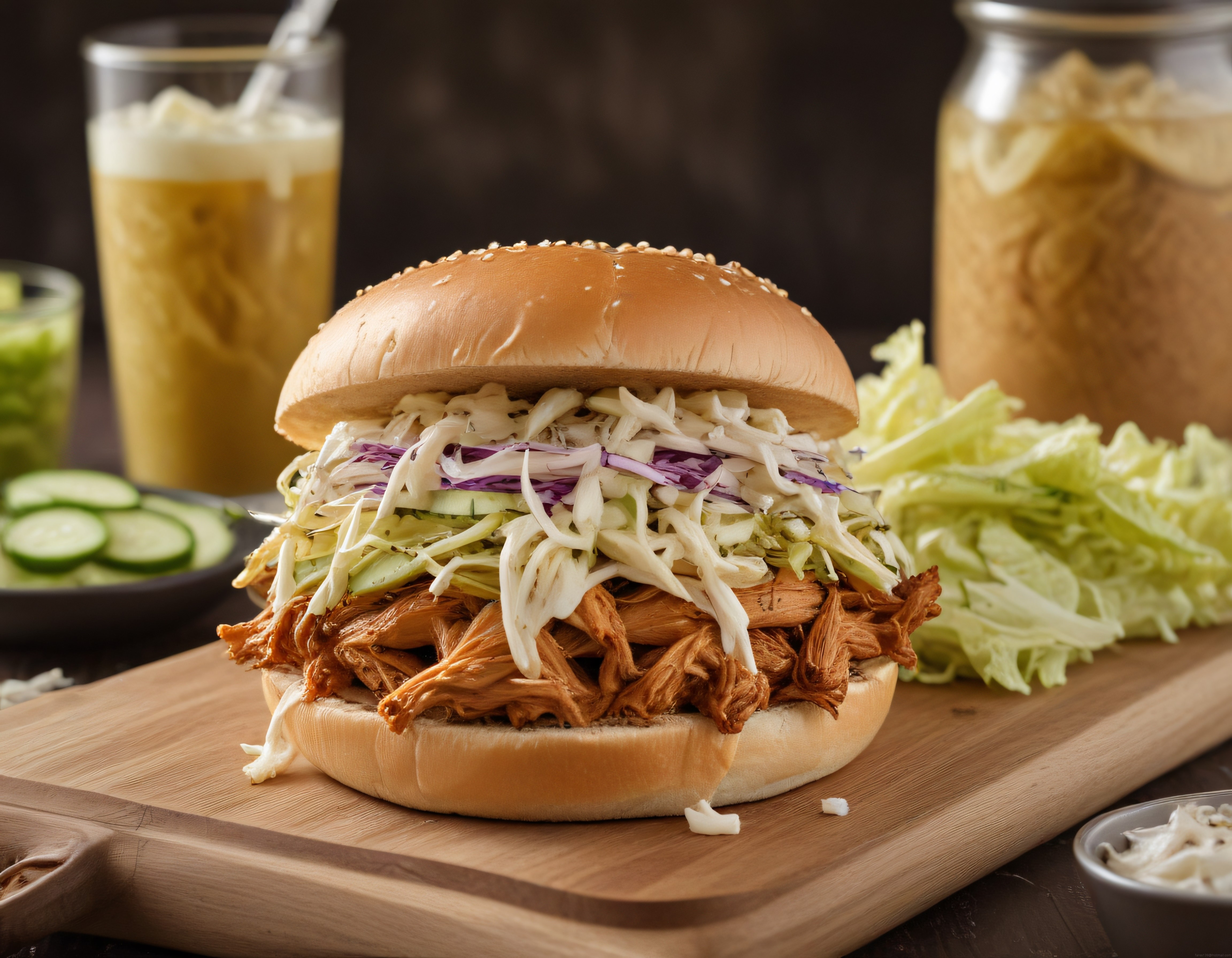 Ev Yapımı Pulled Chicken Burger ve Coleslaw Salatası ile Mükemmel Sunum
