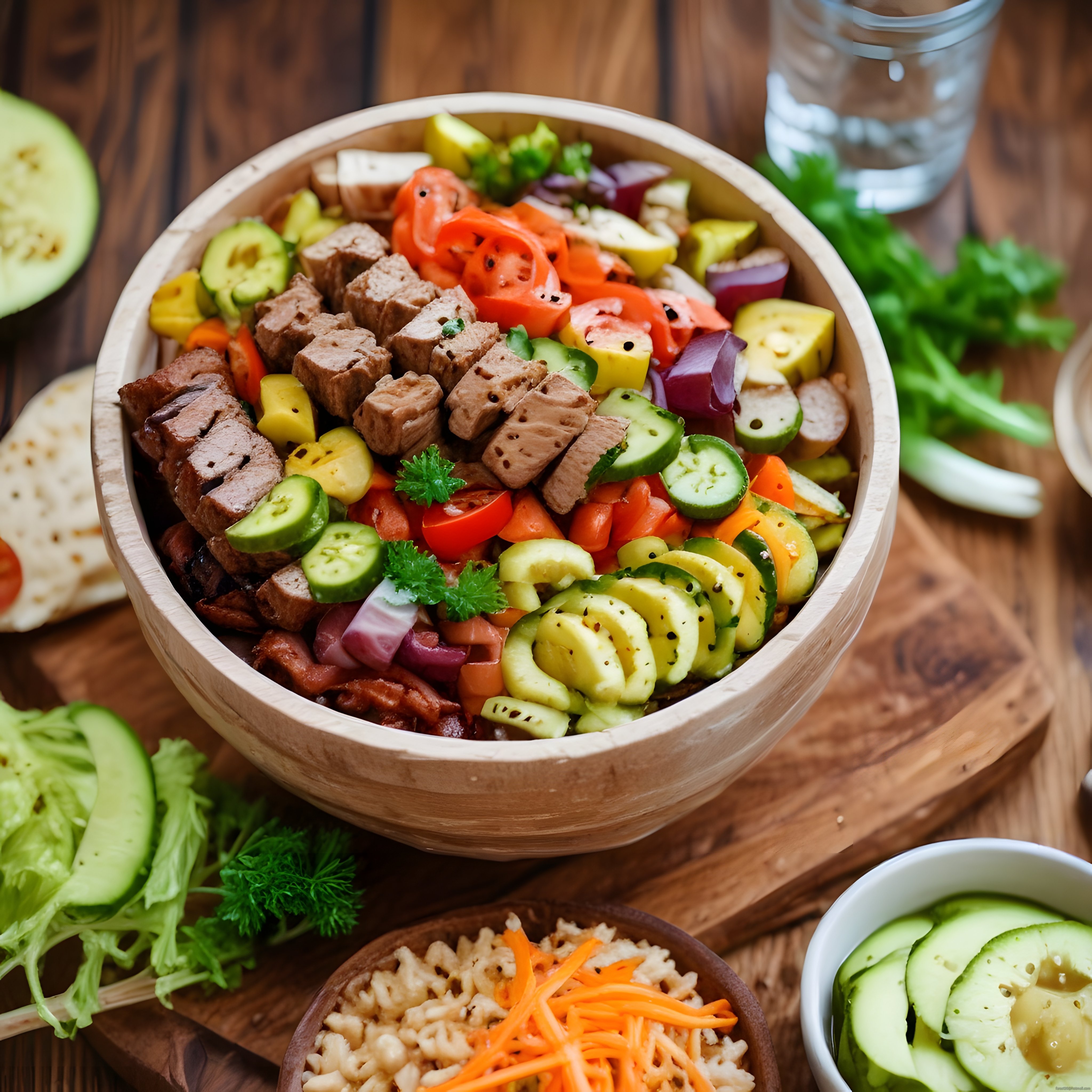 Ev Yapımı Renkli Protein Salatası: Ahşap Kasede Sağlıklı ve Doyurucu Tarif