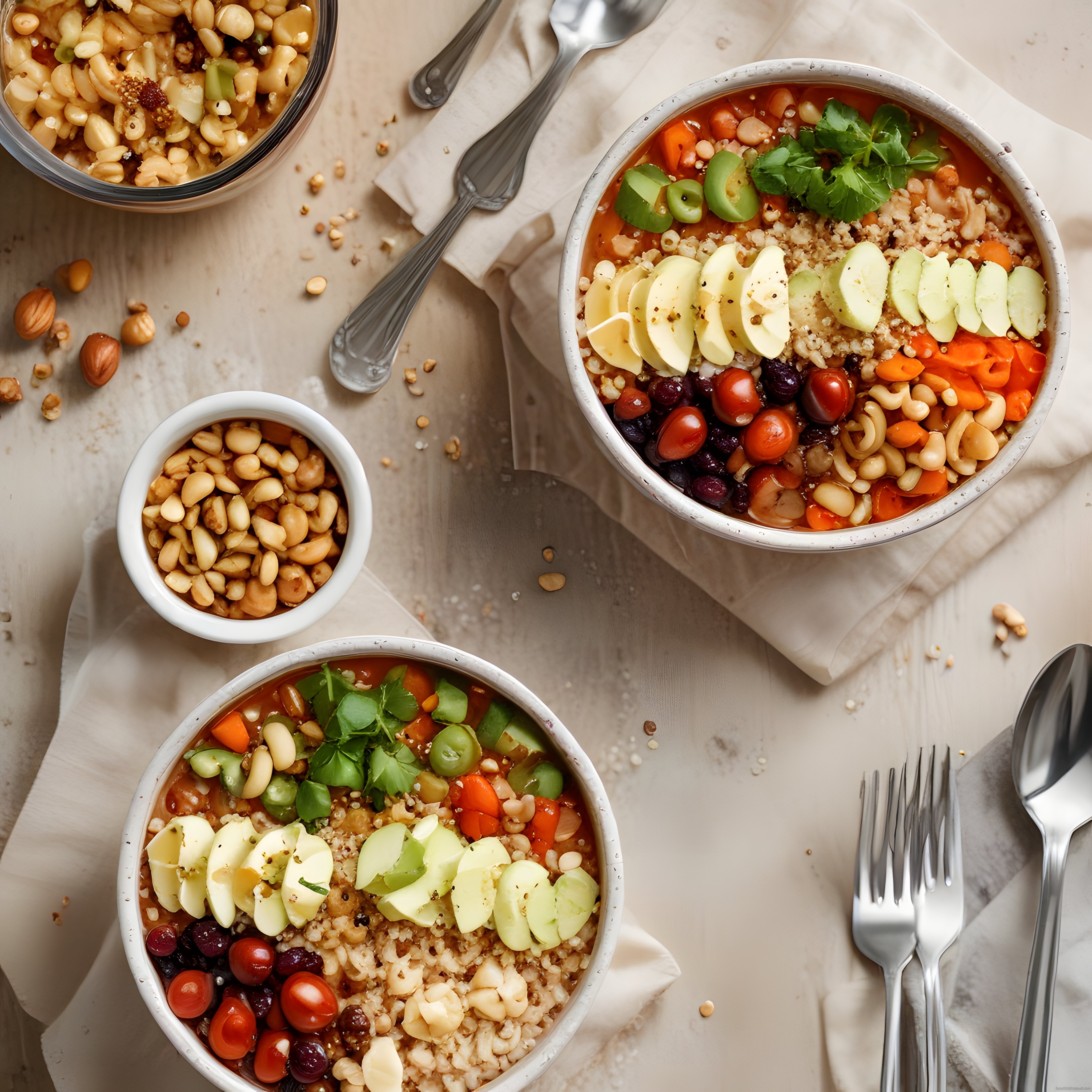 Ev Yapımı Renkli Sebzeli ve Tahıllı Protein Kaseleri ile Sağlıklı Öğün