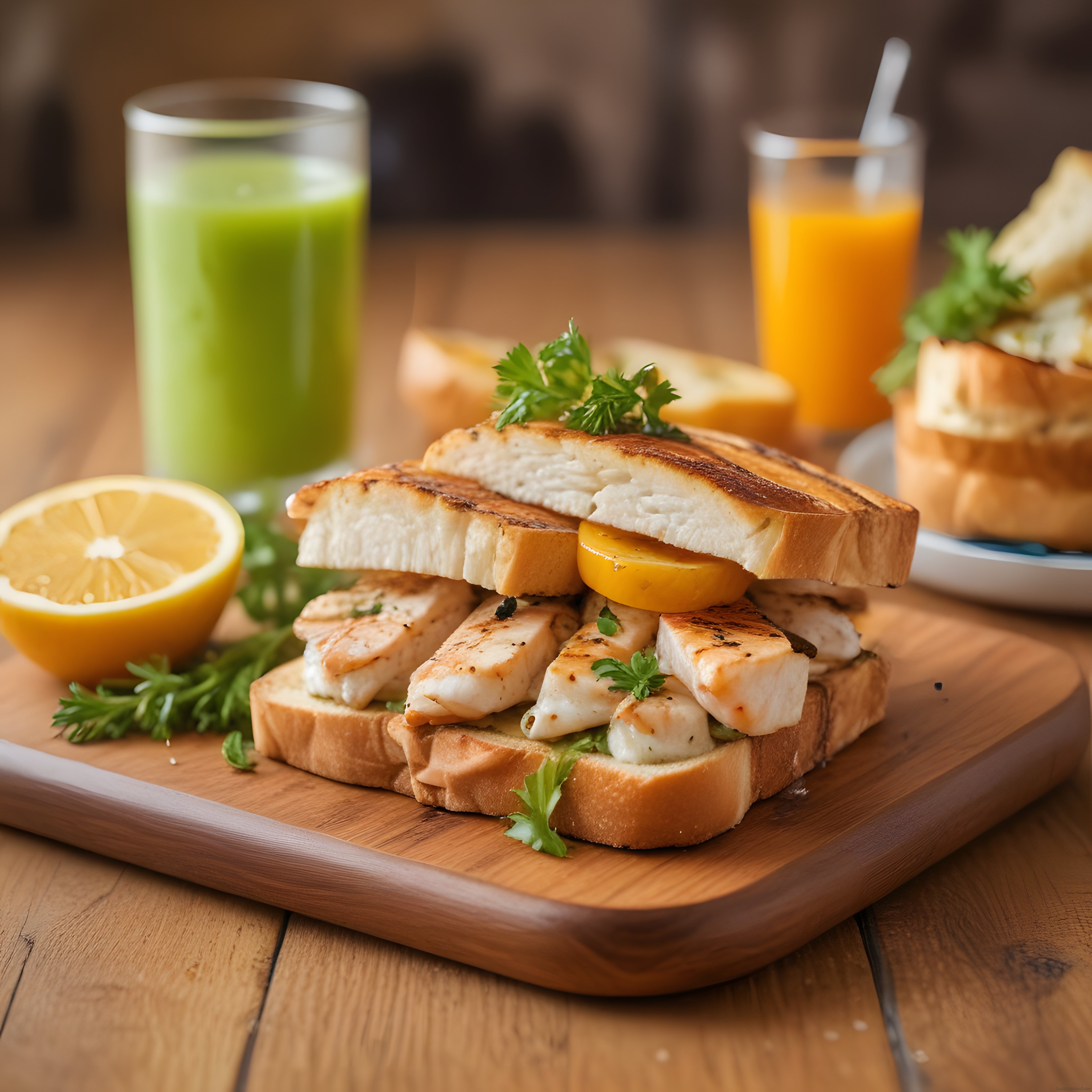 Ev Yapımı Tavuklu Hellimli Tost ve Smoothie ile Sağlıklı Kahvaltı Sunumu