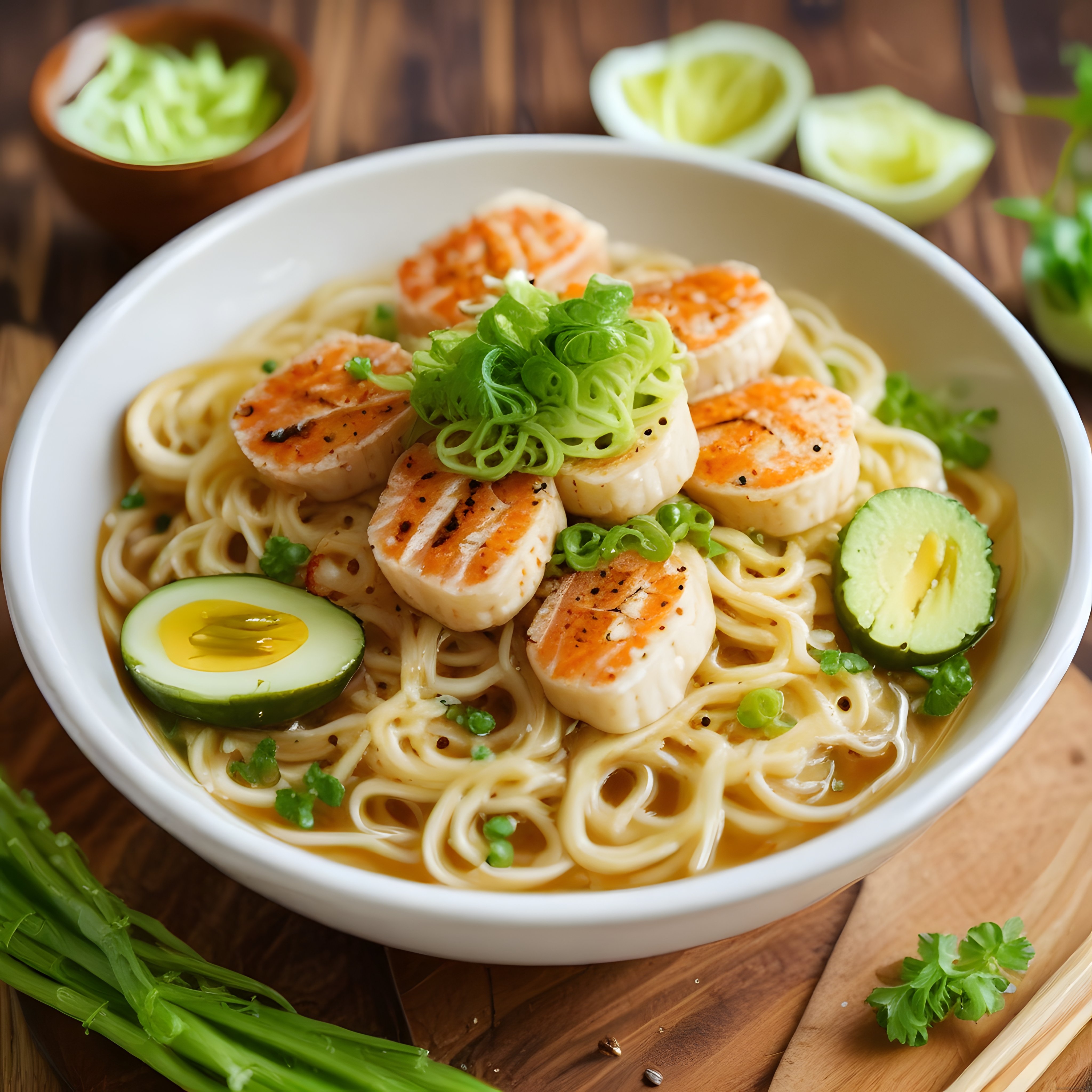 Ev Yapımı Tavuklu Noodle Çorbası: Avokado ve Yumurtalı Ramen Kasesi