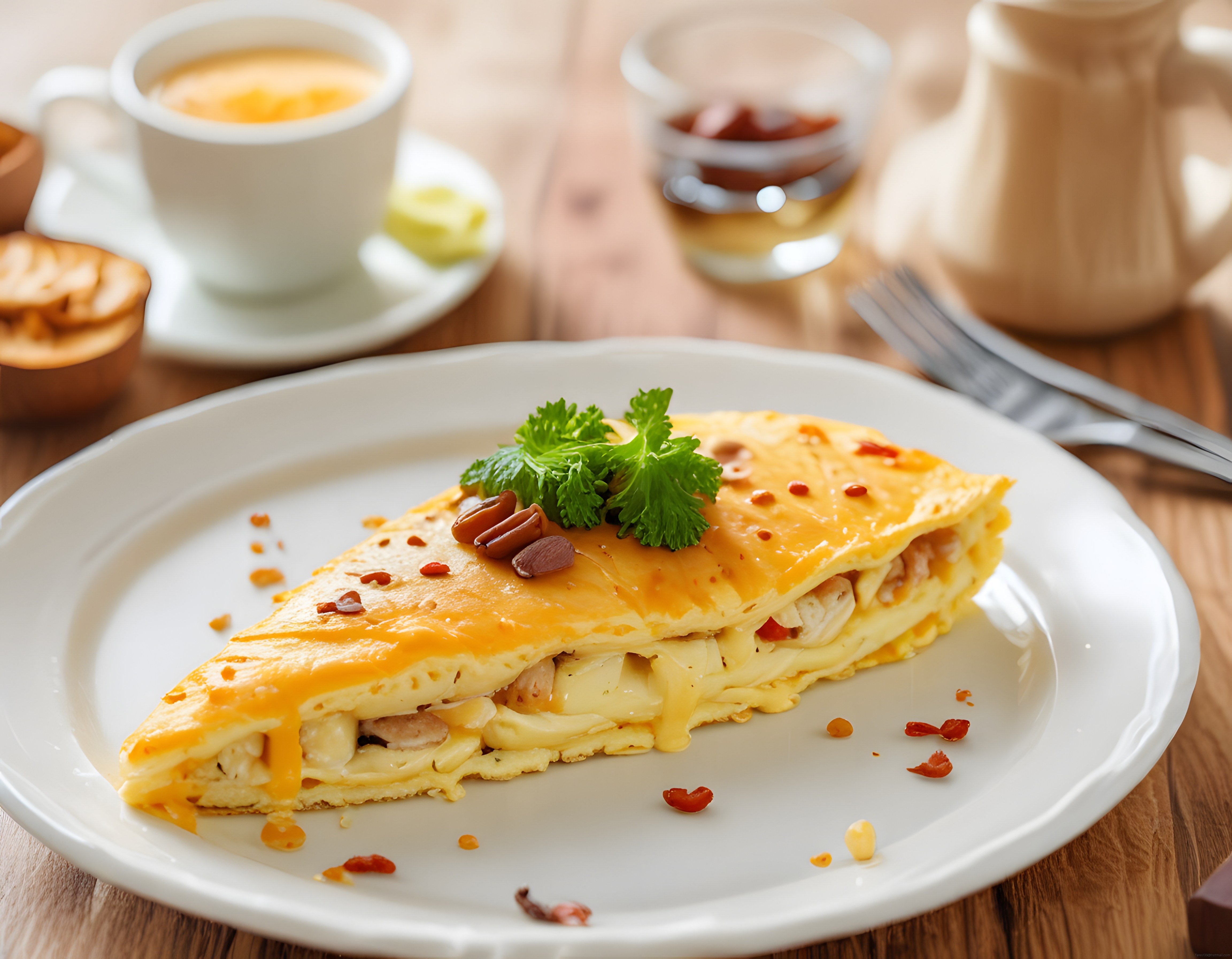 Ev Yapımı Tavuklu Peynirli Katmanlı Krep Omlet ve Sıcak Kahvaltı
