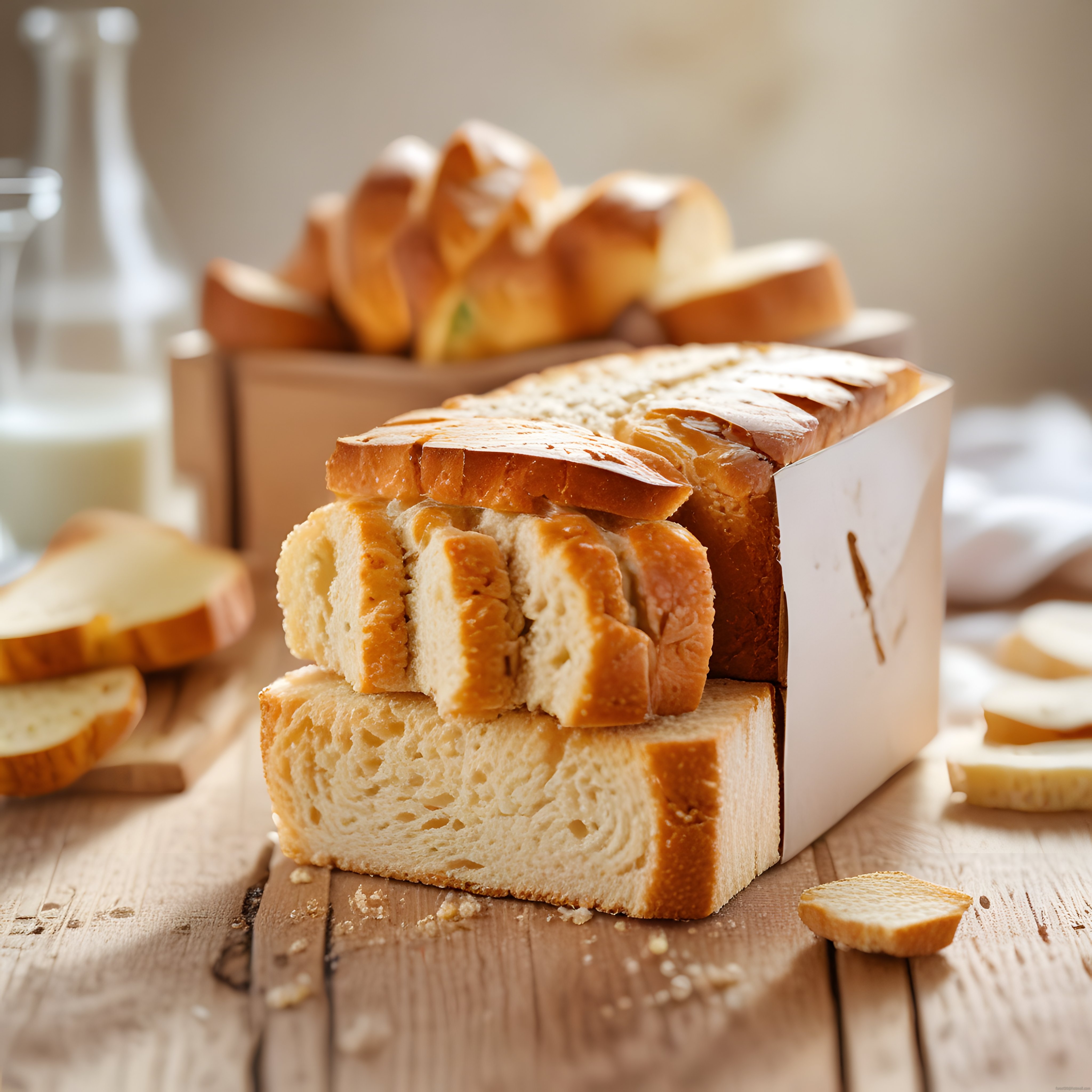 Ev Yapımı Taze Dilimlenmiş Tost Ekmeği ve Süt ile Rustik Kahvaltı Sunumu