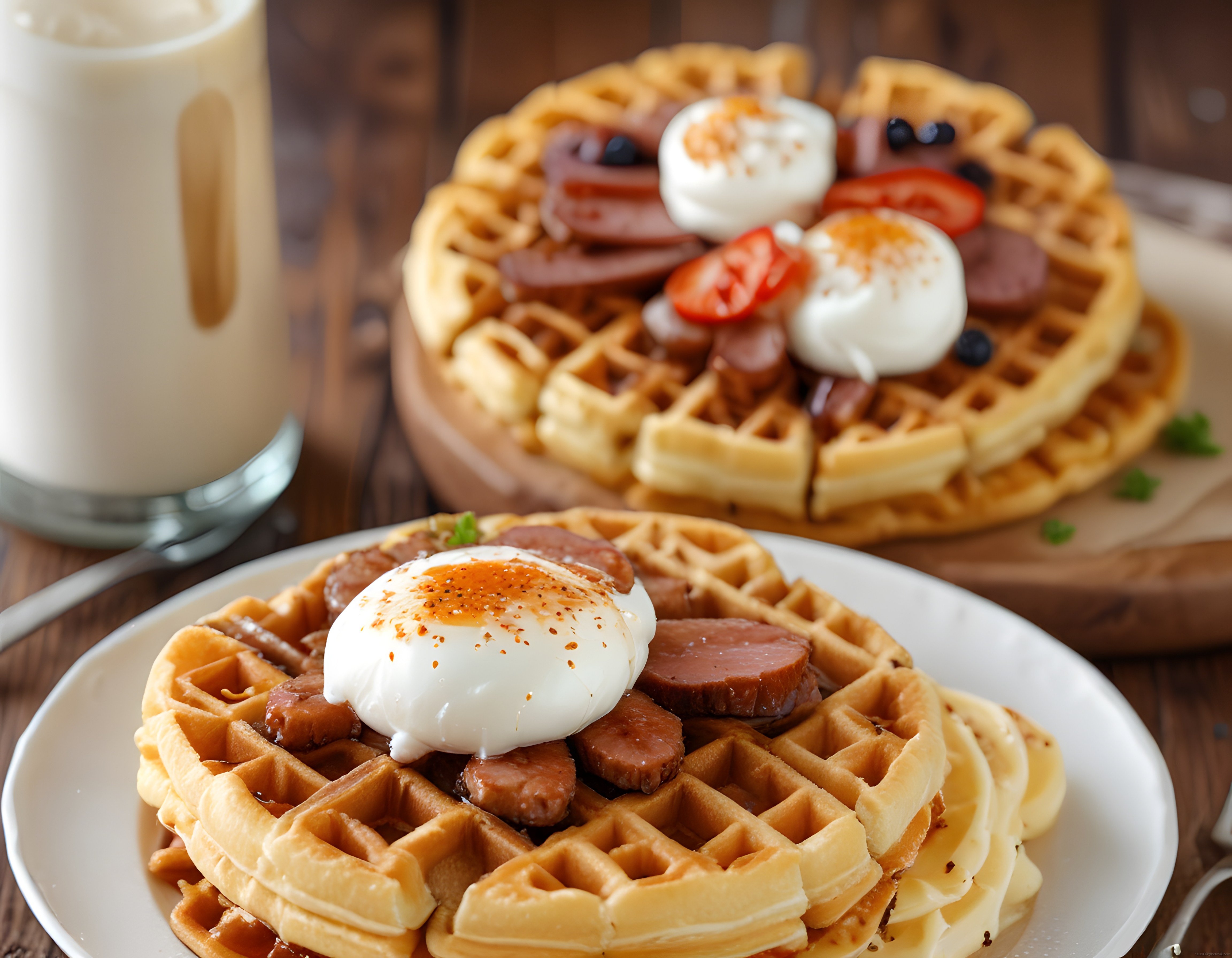 Ev Yapımı Taze Waffle Üzerinde Pastırma ve Poşe Yumurtalı Kahvaltı Keyfi
