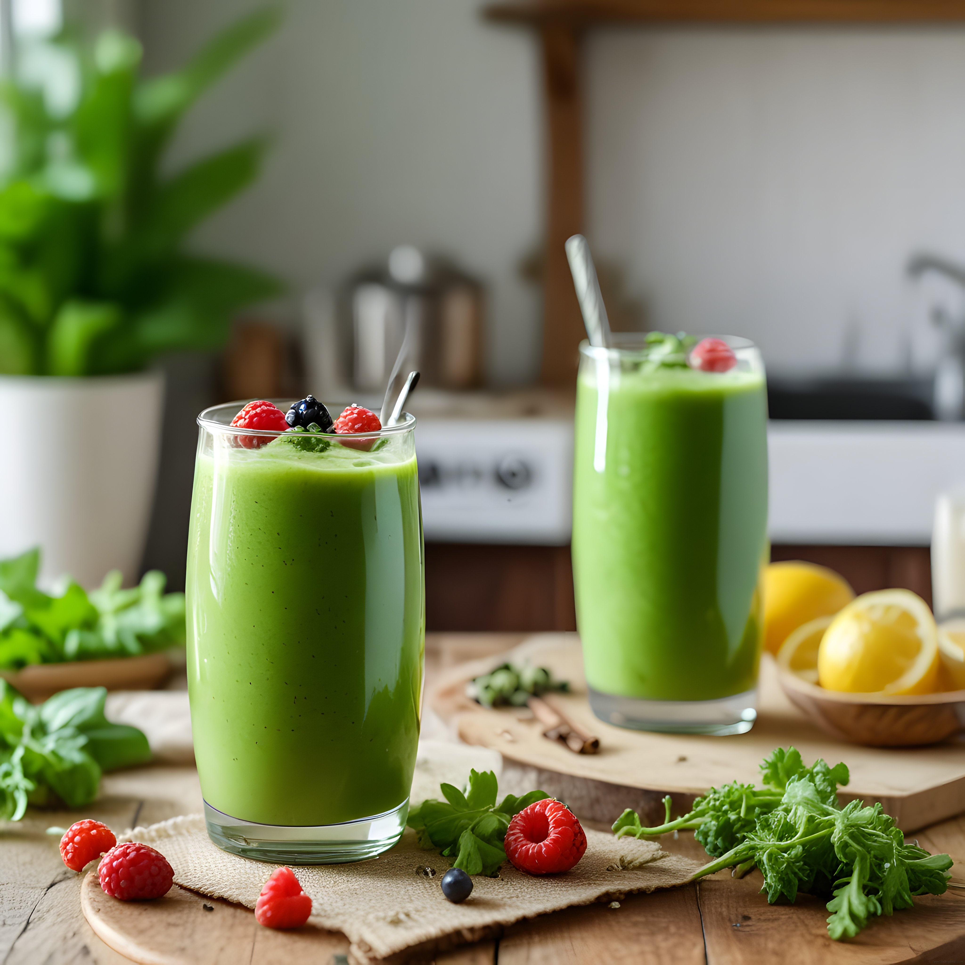 Ev Yapımı Taze Yeşil Smoothie: Ahududu, Yaban Mersini ve Limonlu Sağlıklı İçecek