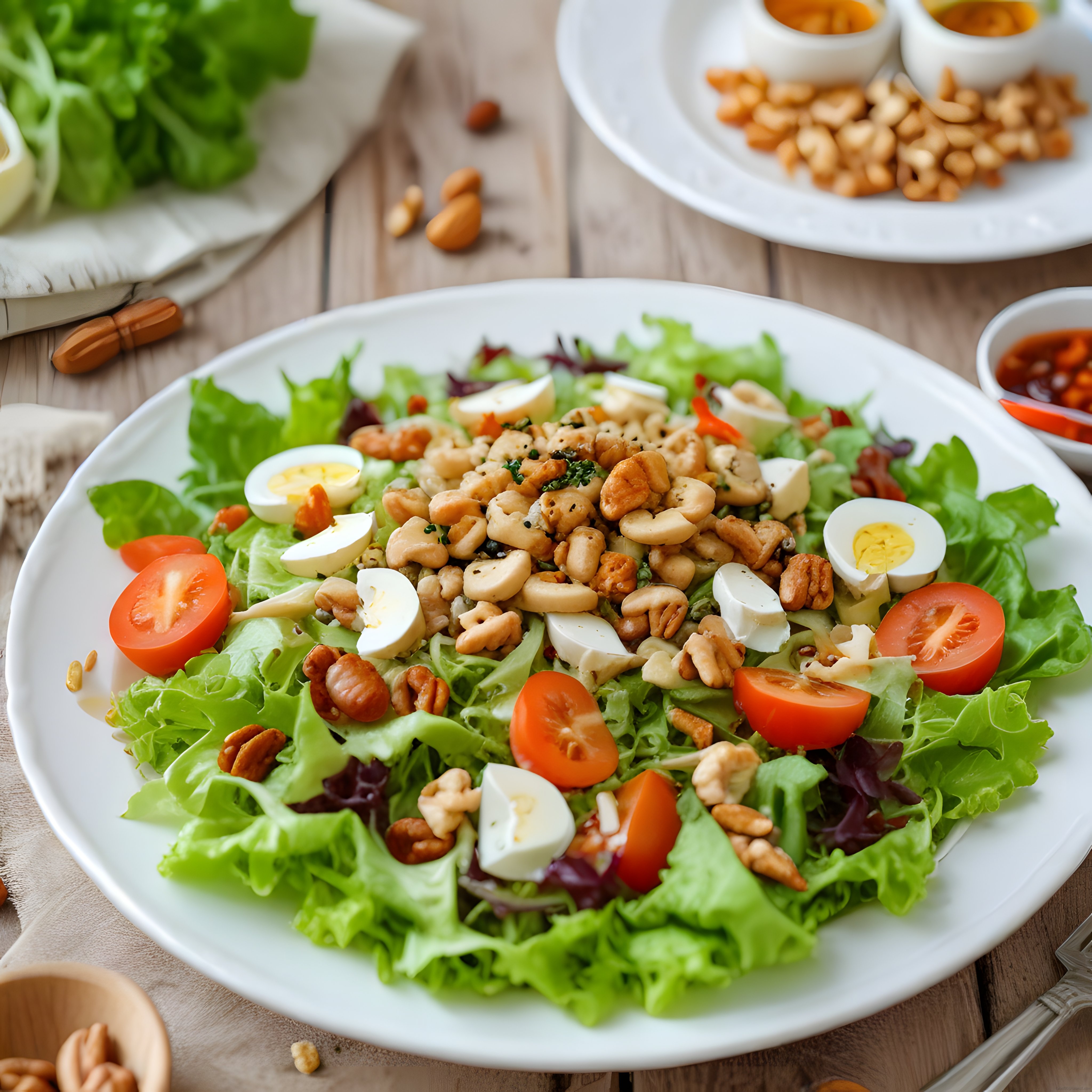 Ev Yapımı Taze Yeşillik Salatası: Ceviz, Kaju ve Yumurtalı Sağlıklı Tarif