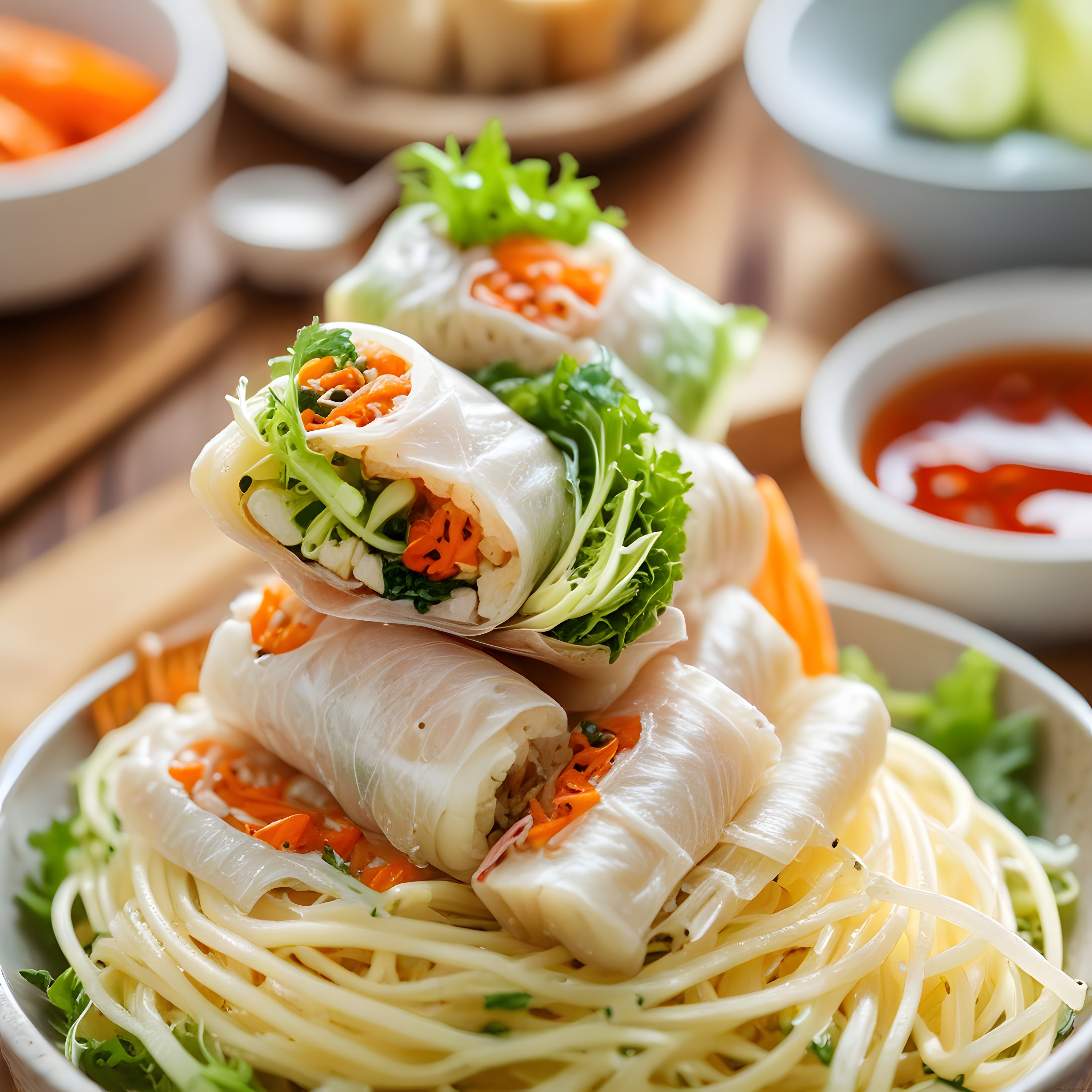 Ev Yapımı Vietnam Bahar Rulosu: Taze Sebzeli, Hafif ve Besleyici Dip Soslu Sunum