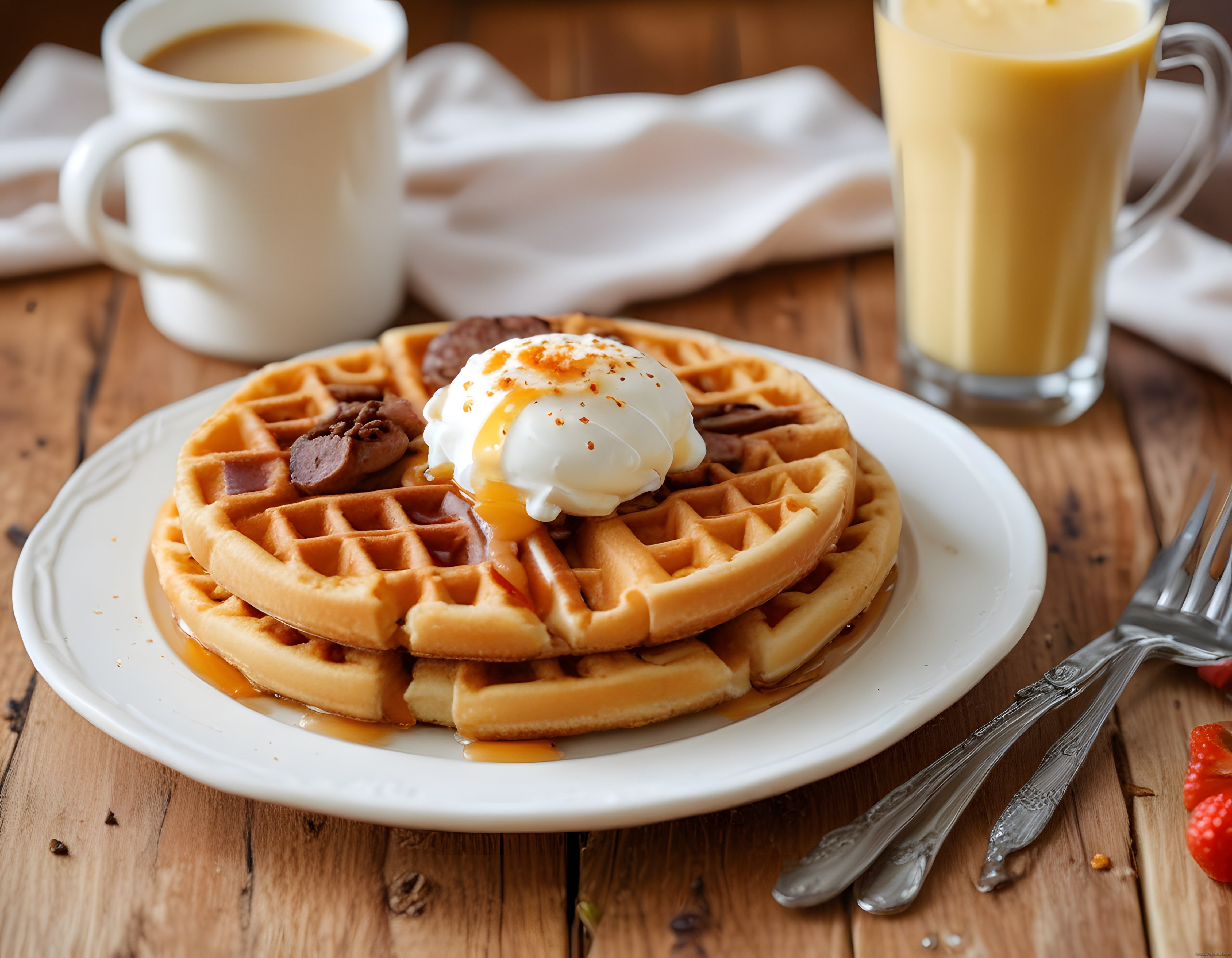 Ev Yapımı Waffle Tarifi: Dondurmalı ve Karamel Soslu Nefis Kahvaltı Tabağı