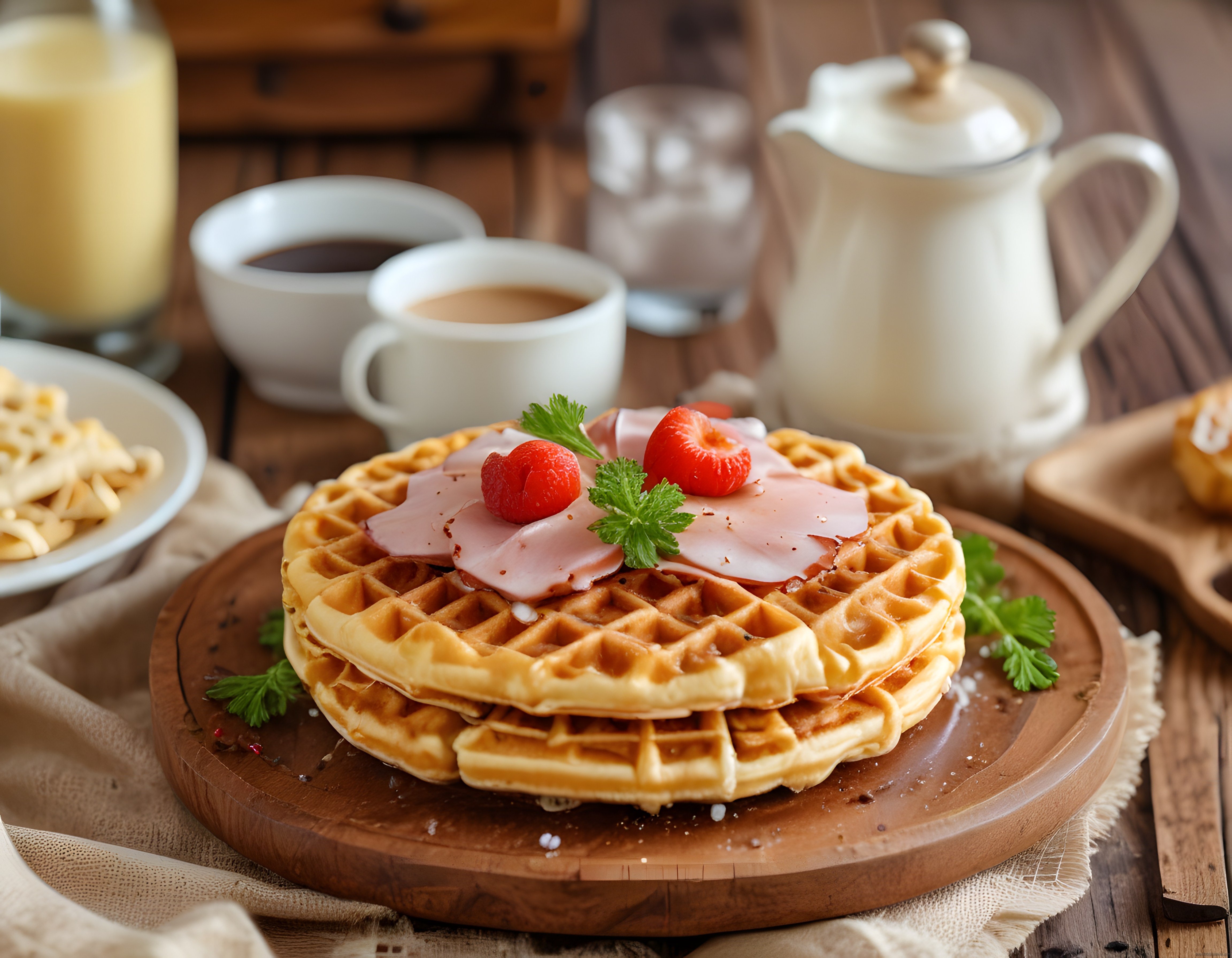 Ev Yapımı Waffle ve Kahve Eşliğinde Sıcacık Bir Kahvaltı Masası