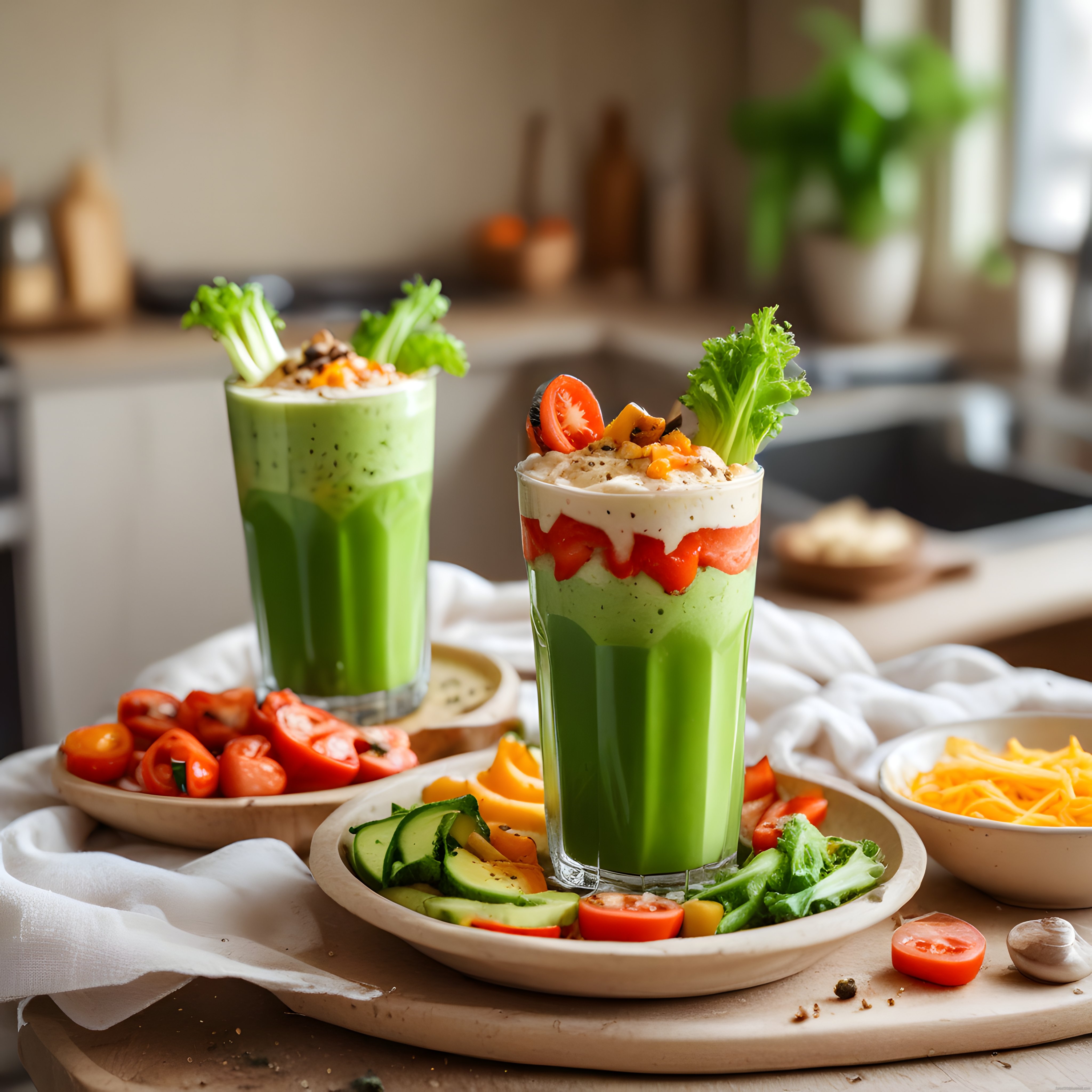 Ev Yapımı Yeşil Detoks Suyu ve Sağlıklı Sebze Smoothie Sunumu
