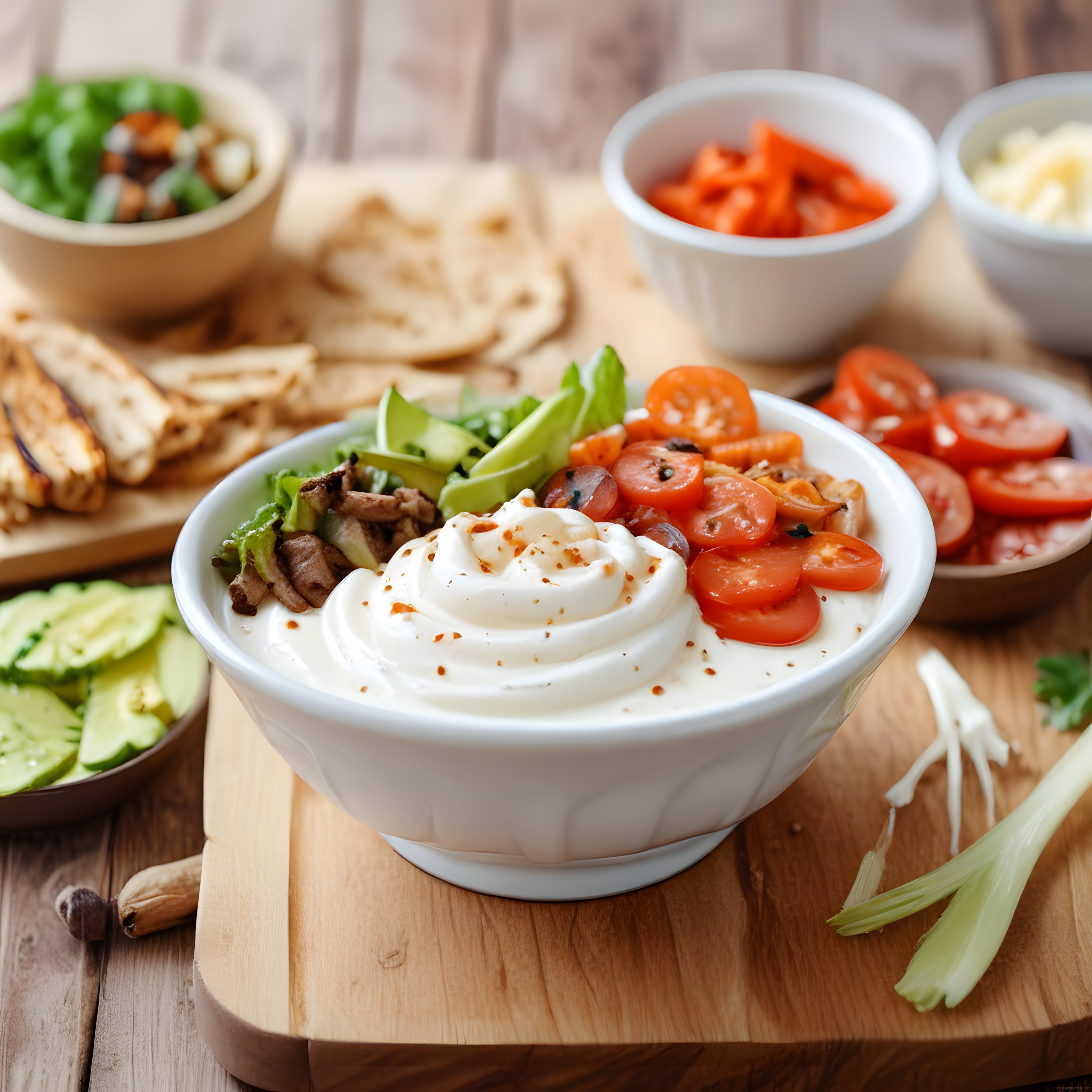 Ev Yapımı Yoğurtlu Meze ve Taze Sebzelerle Renkli Şık Masa Sunumu