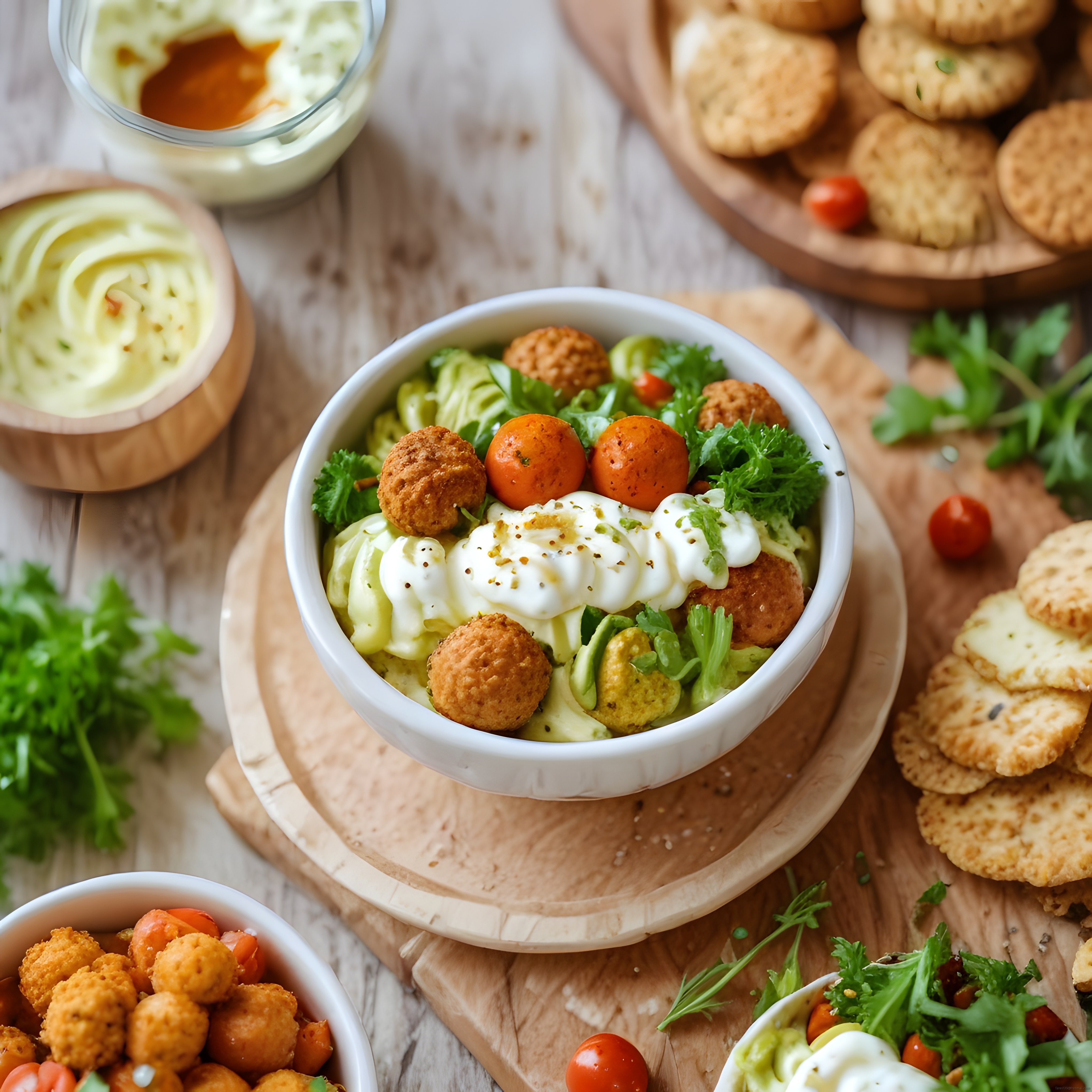 Evde Hazırlanan Falafel ve Avokadolu Besleyici Vegan Kase Sunumu