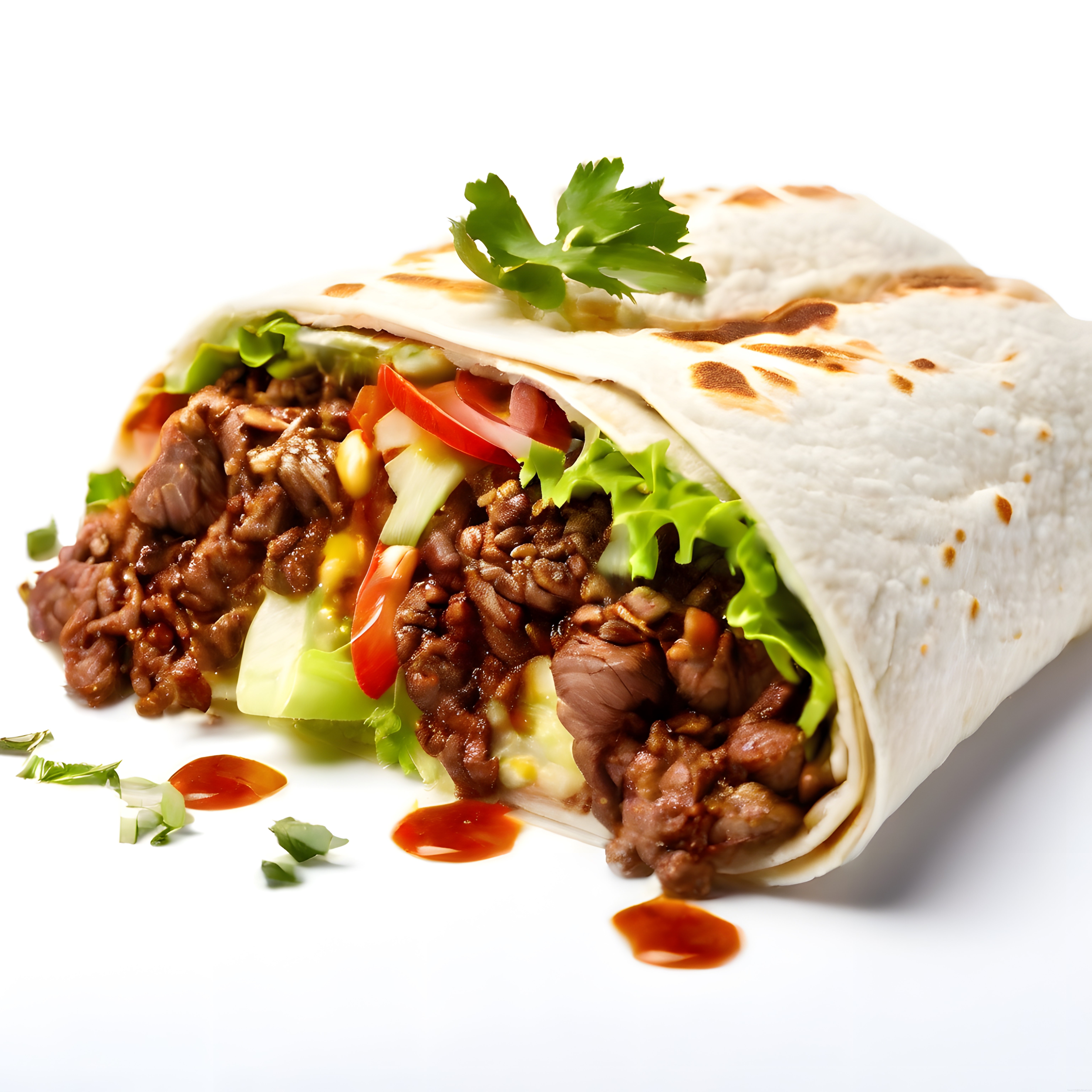Evde hazırlanan nefis etli burrito tarifi, taze malzemelerle yakın çekim sunum