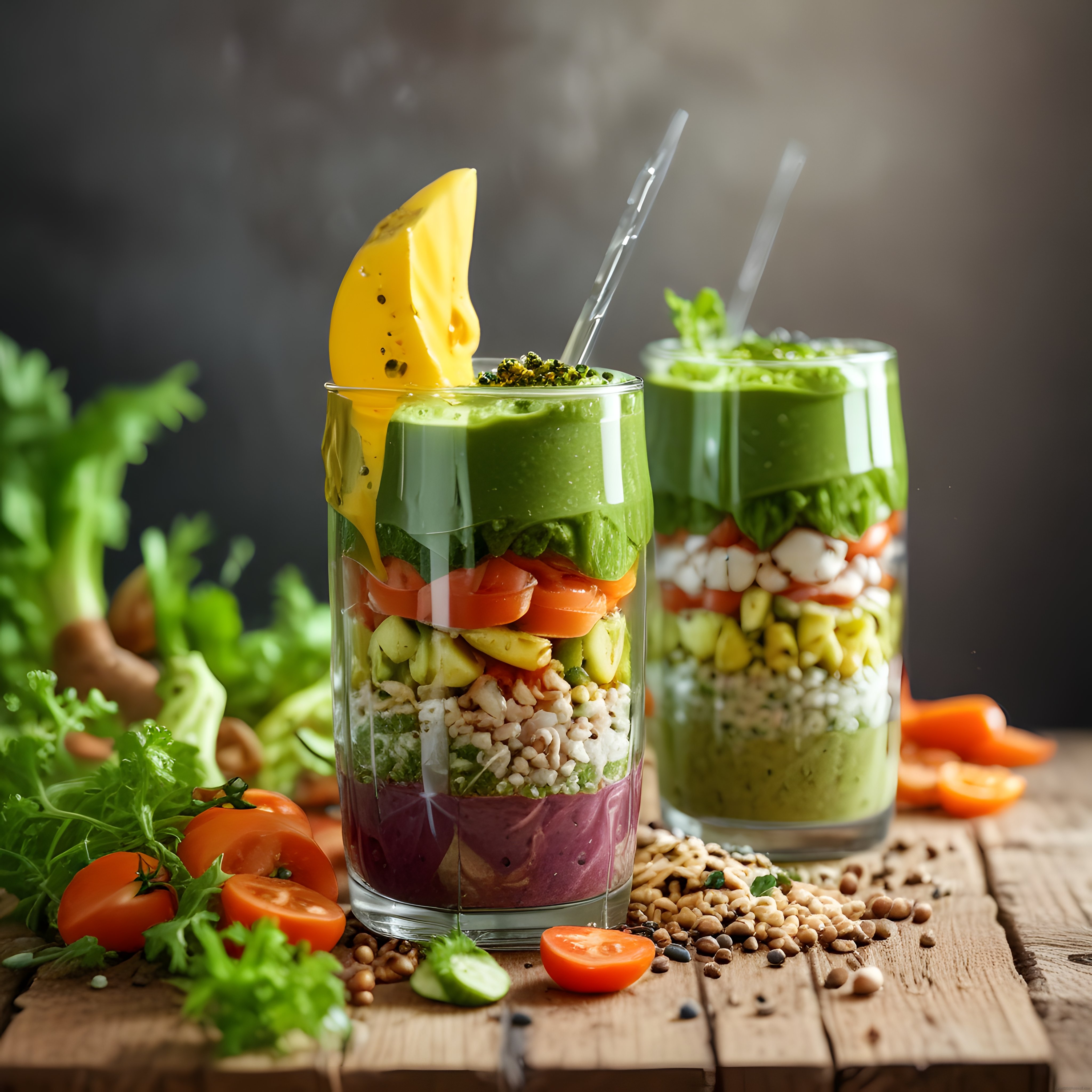 Evde Yapılabilir Katmanlı Sebze Smoothie ve Sağlıklı Bardak Salata Tarifi