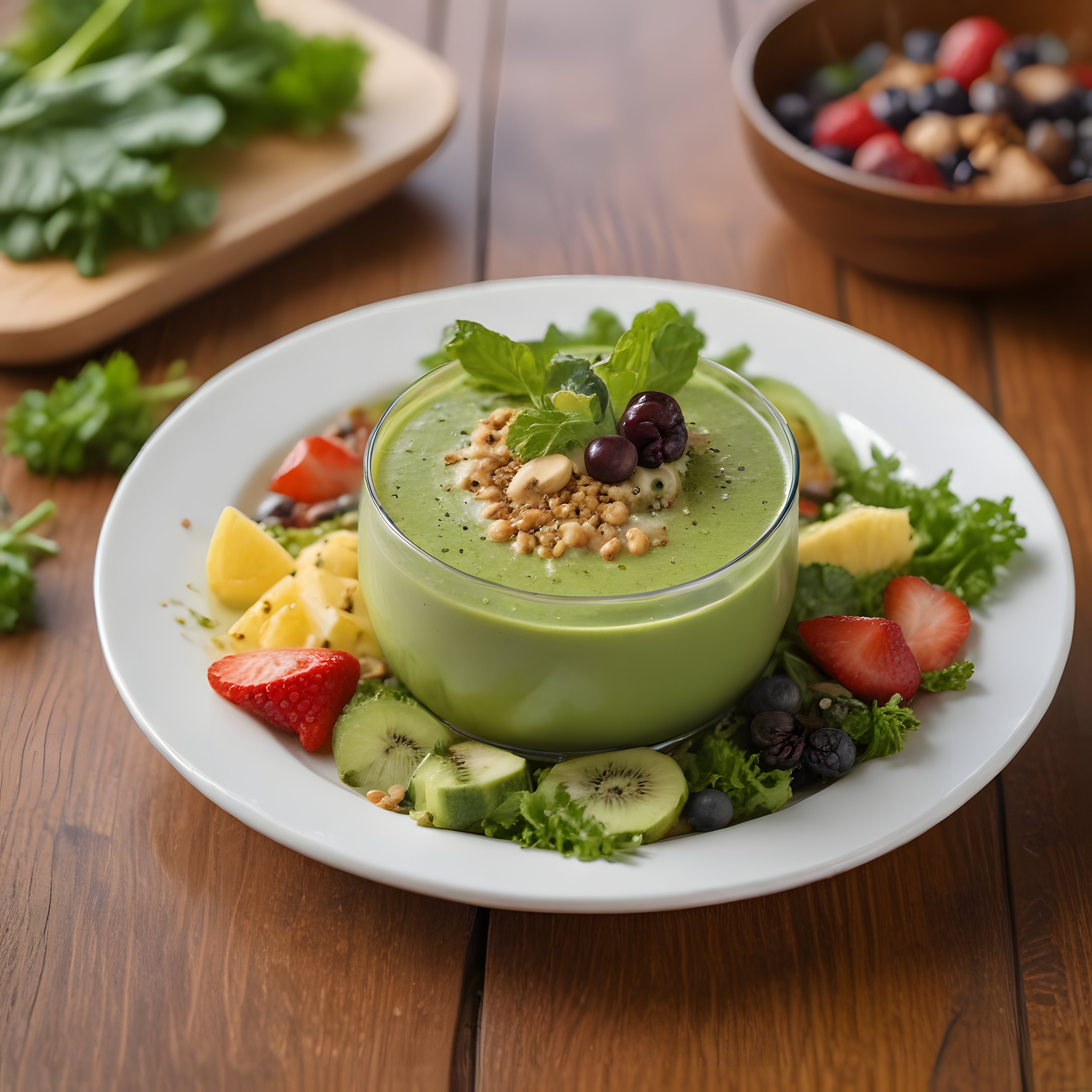 Evde Yapılabilir Taze Meyveli ve Yeşillikli Smoothie Bowl Sunumu