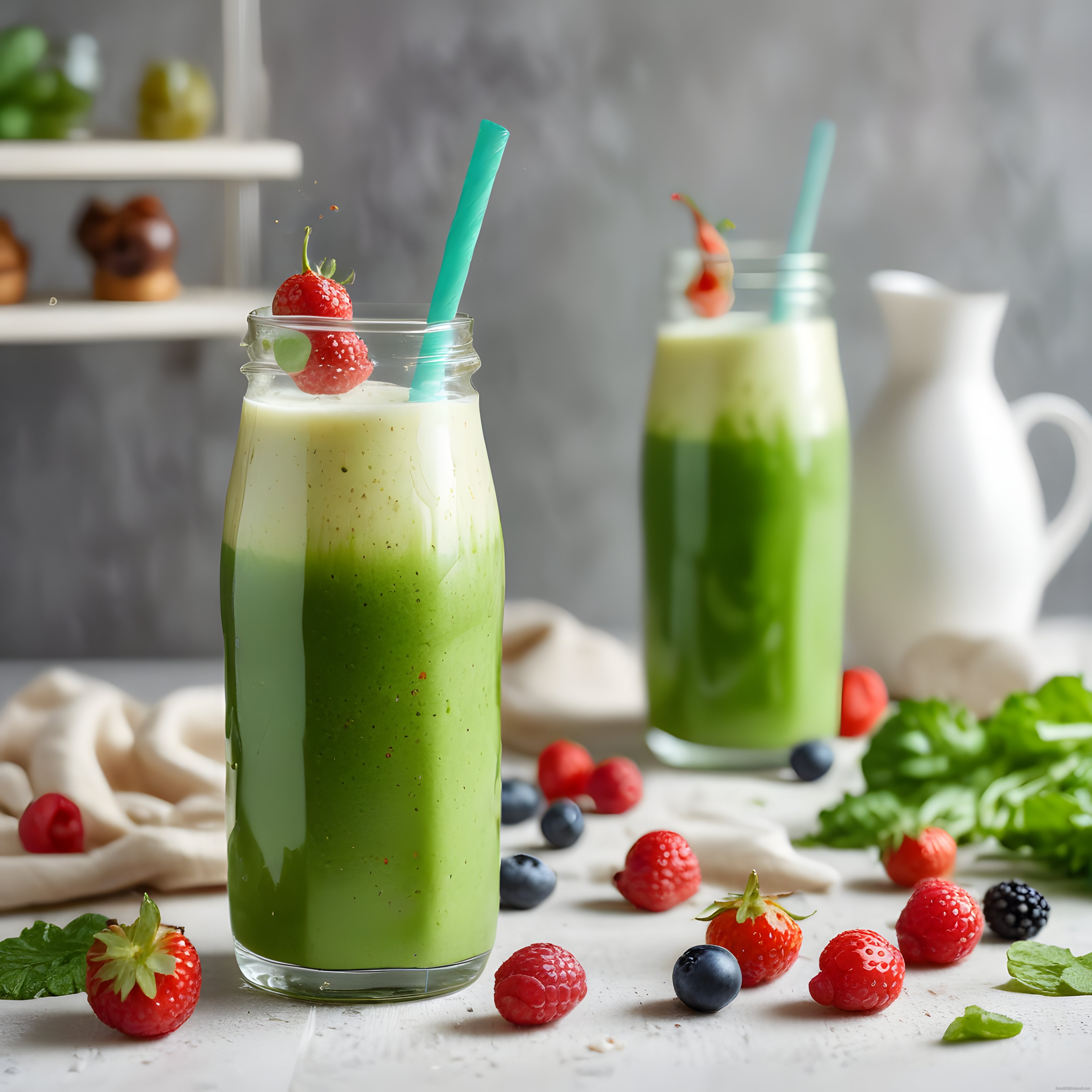 Evde Yapılan Yeşil Smoothie: Çilek ve Yaban Mersiniyle Besleyici İçecek