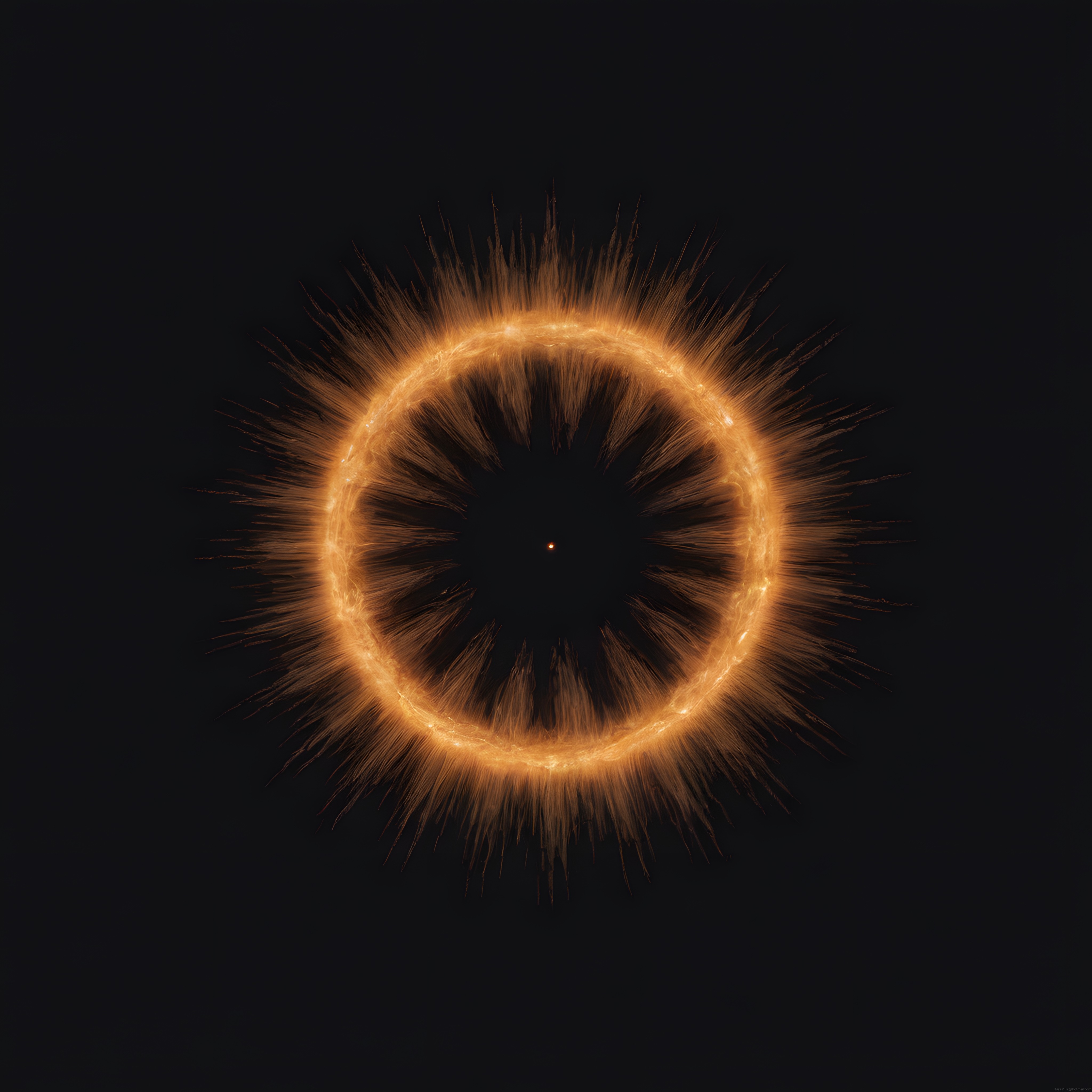 Event Horizon Çevresinde Parlayan Altın Rengi Enerji Halkası ve Işık Patlaması