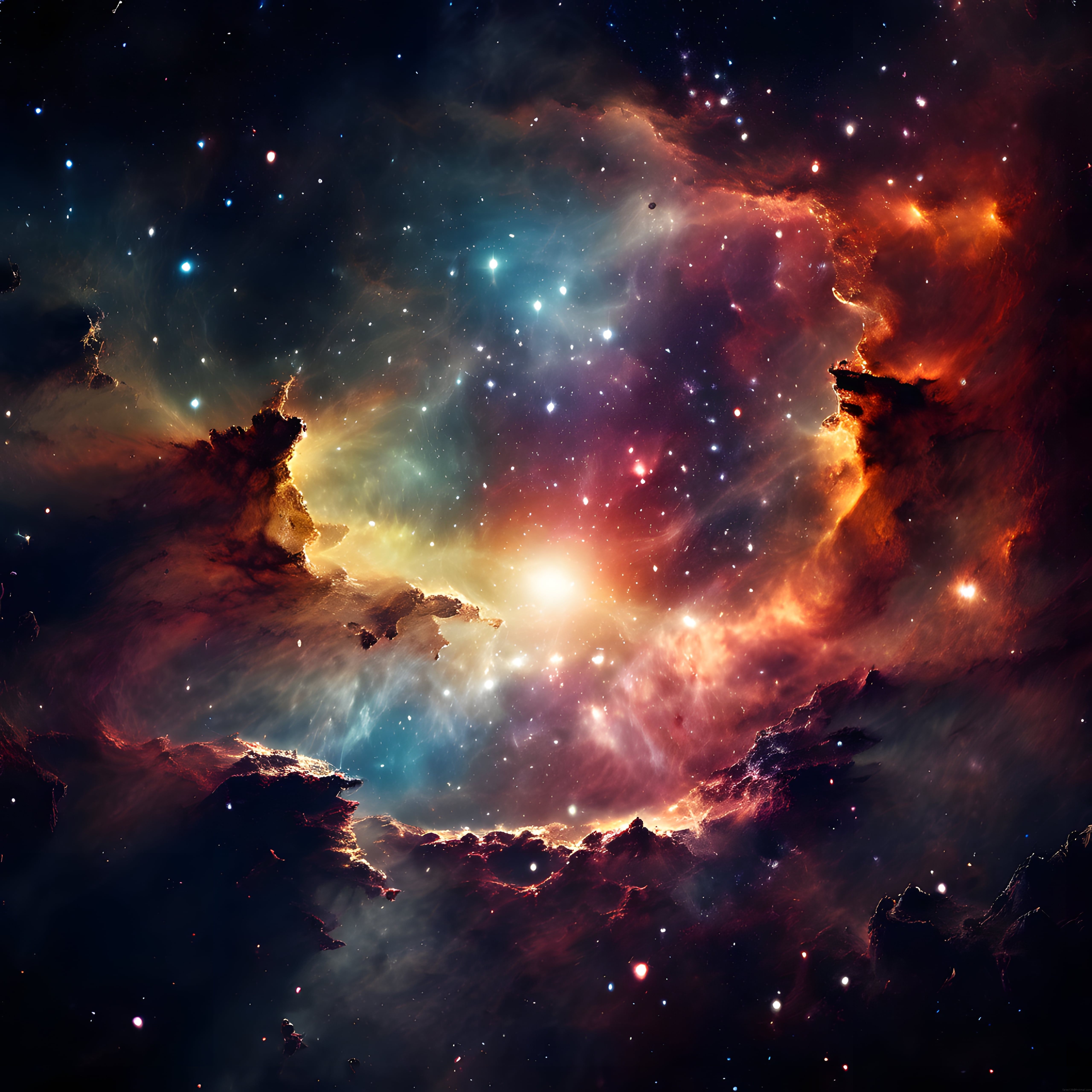 Evrenin Derinliklerinde Parlayan Renkli Nebula ve Yıldızlar Manzarası