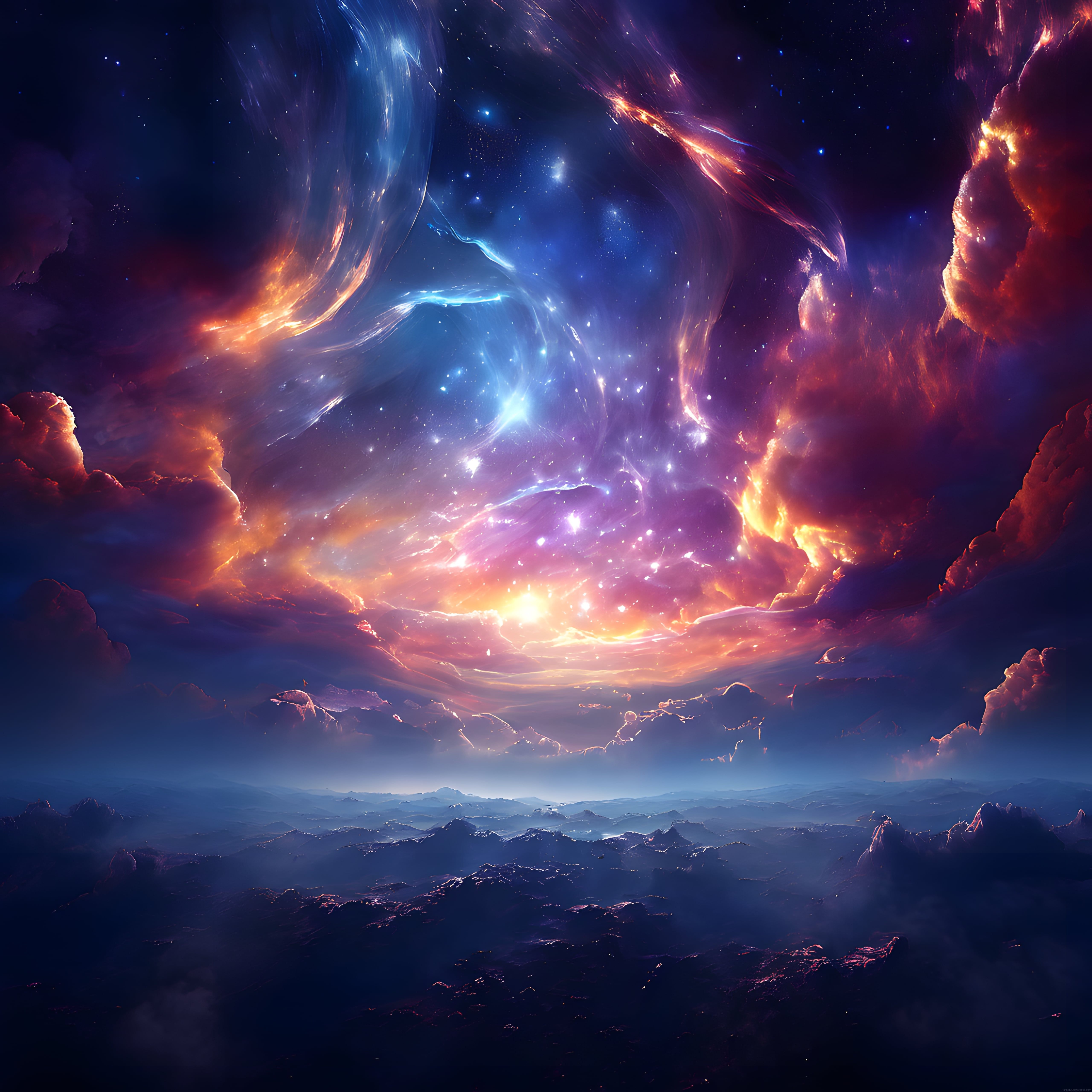 Evrenin Derinliklerinde Renkli Bir Nebula ve Yıldızlarla Dolu Gizemli Uzay Manzarası