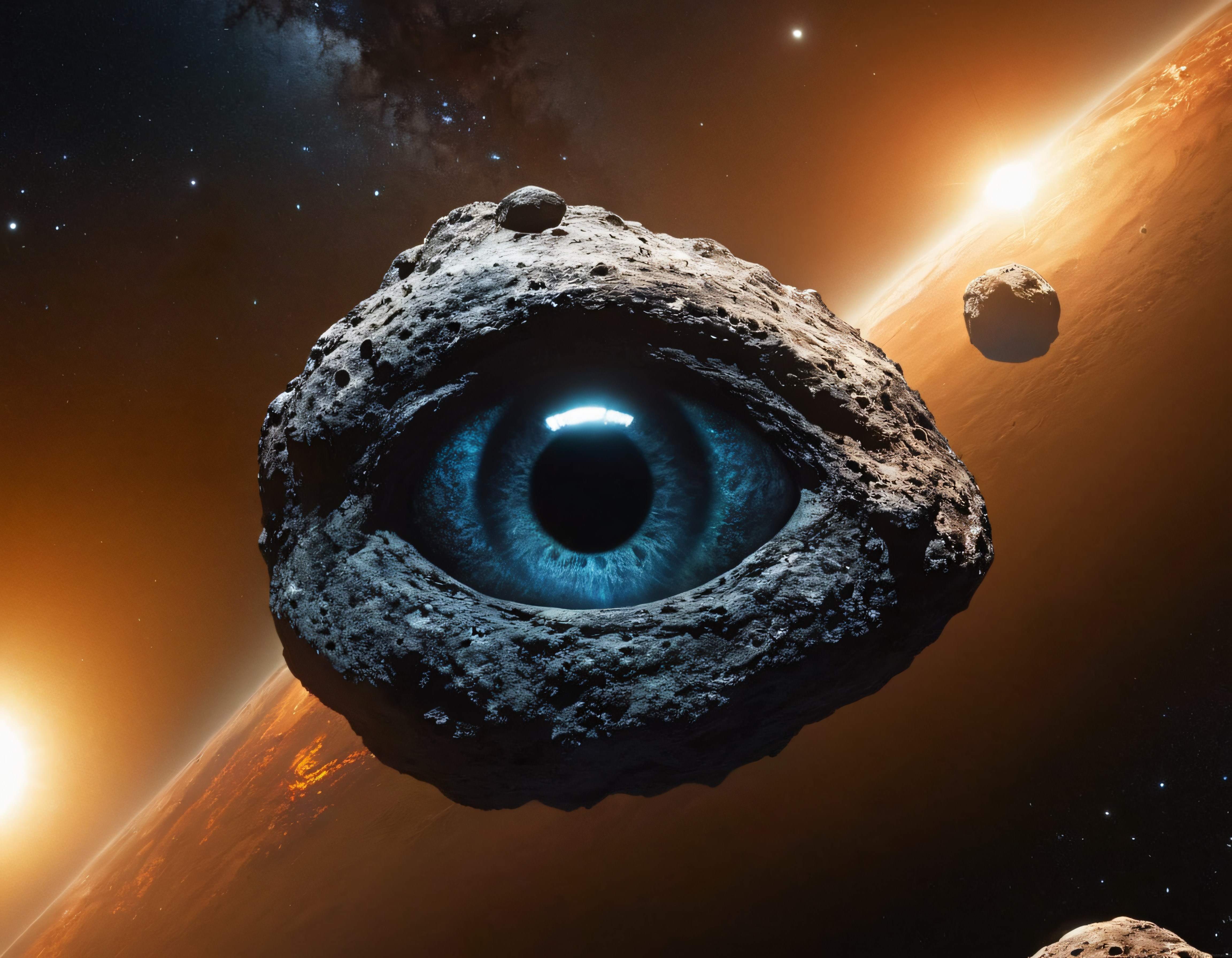 Evrenin Gözü: Asteroit Şeklindeki Sürreal Uzay Formasyonu ve Mavi Işık